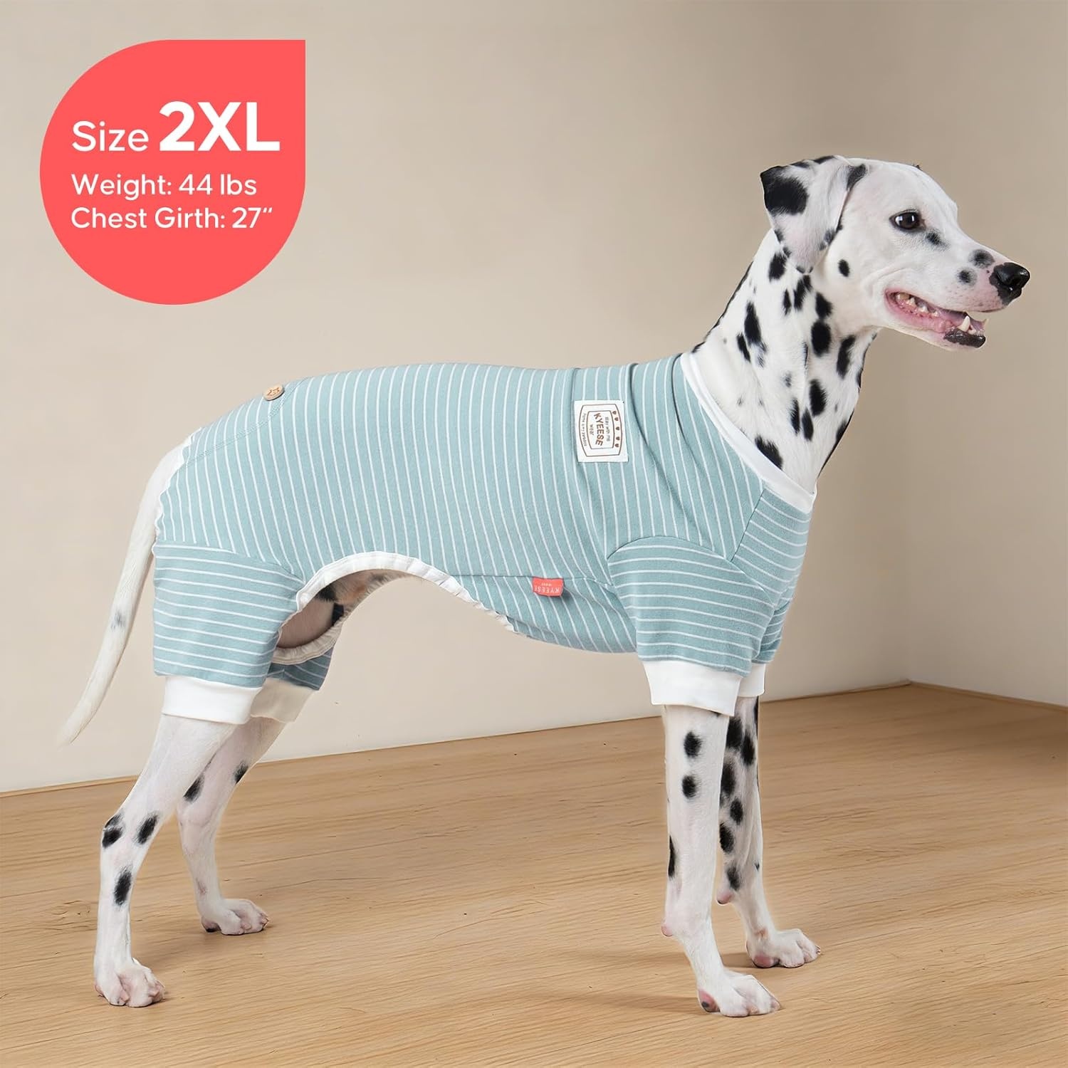 image:imageKYEESE Dog Pajamas Stretchable 4 Legs Doggie Jammies Striped Jumpsuit Lightweight Onesie Puppy Pajamas Cozy Outfit Comfortable Dog Clothes Hair Shedding Cover Pet Sleepwear Green Striped Medium01 Green Stripe