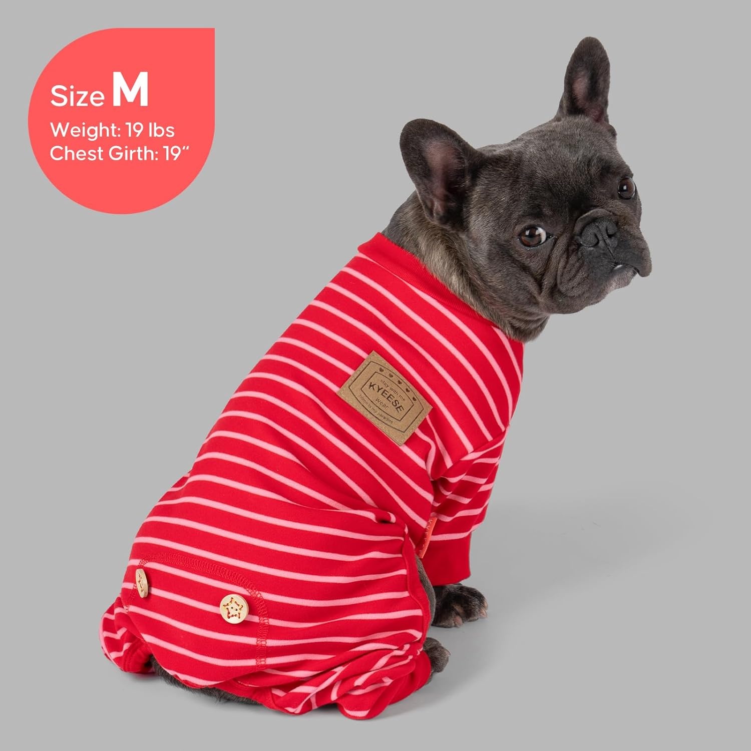 image:imageKYEESE Dog Pajamas Stretchable 4 Legs Doggie Jammies Striped Jumpsuit Lightweight Onesie Puppy Pajamas Cozy Outfit Comfortable Dog Clothes Hair Shedding Cover Pet Sleepwear Green Striped Medium07 Red Stripe