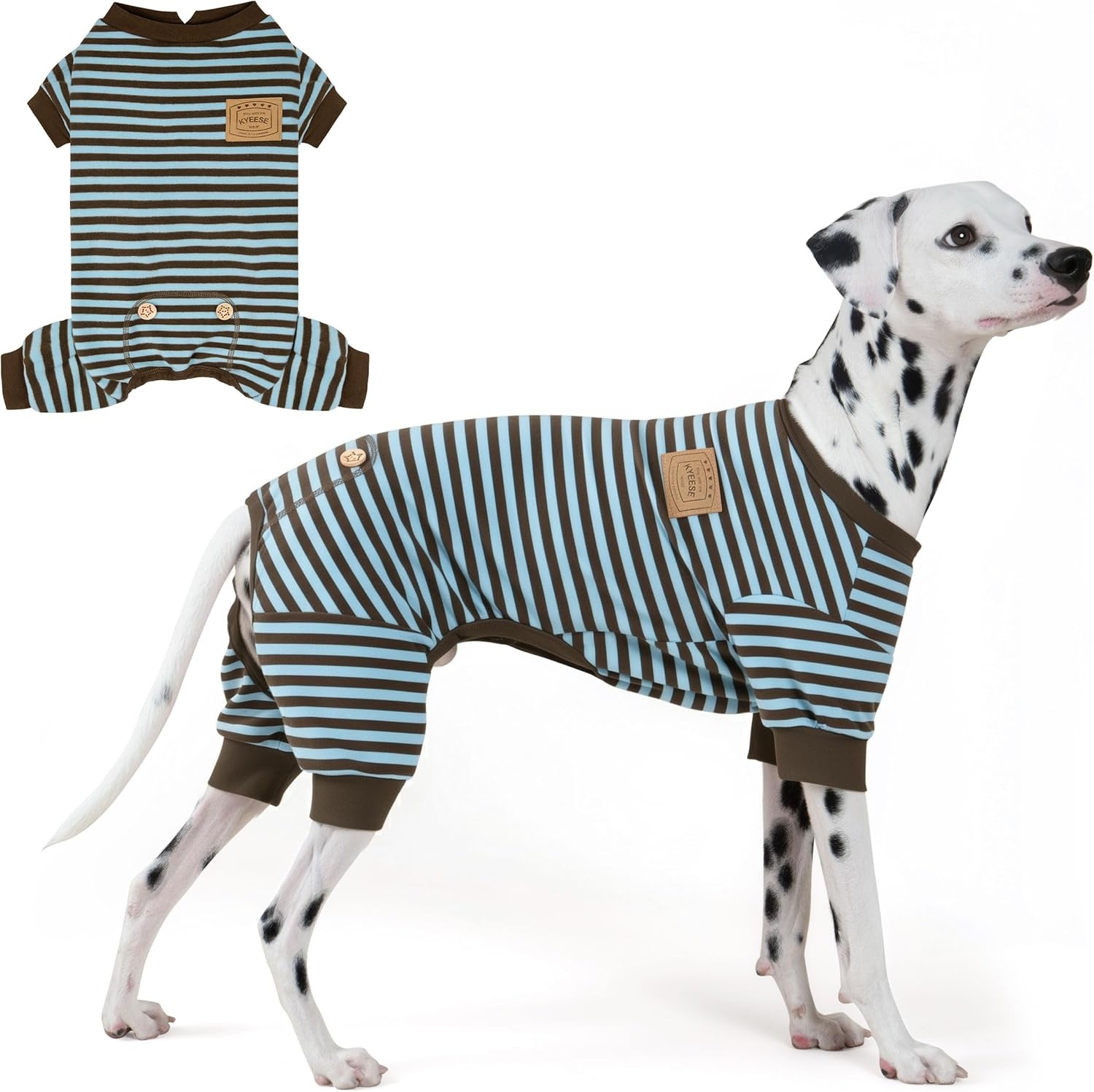 image:imageKYEESE Dog Pajamas Stretchable 4 Legs Doggie Jammies Striped Jumpsuit Lightweight Onesie Puppy Pajamas Cozy Outfit Comfortable Dog Clothes Hair Shedding Cover Pet Sleepwear Green Striped Medium08 Blue Stripe