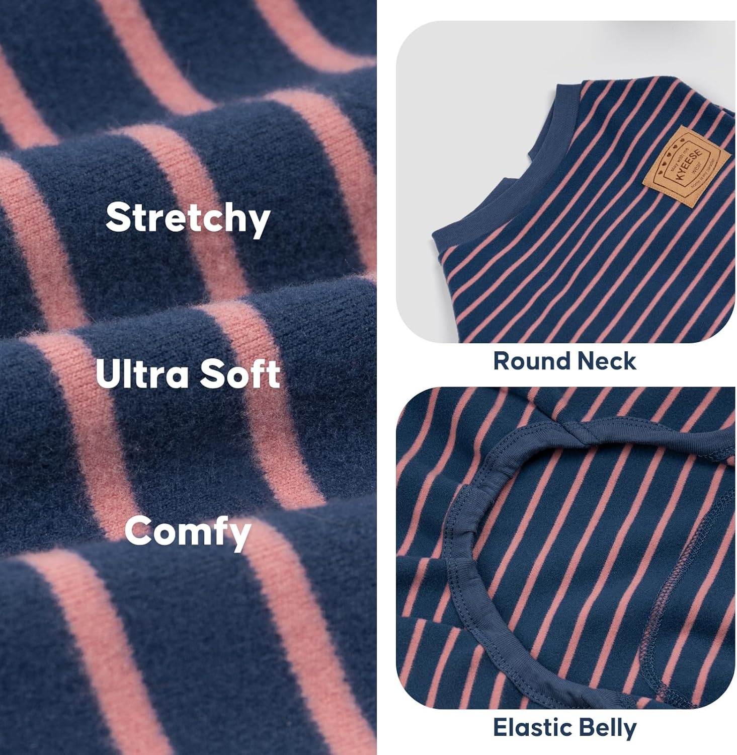 image:imageKYEESE Dog Pajamas Stretchable 4 Legs Doggie Jammies Striped Jumpsuit Lightweight Onesie Puppy Pajamas Cozy Outfit Comfortable Dog Clothes Hair Shedding Cover Pet Sleepwear Green Striped Medium06 Navy Blue Stripe