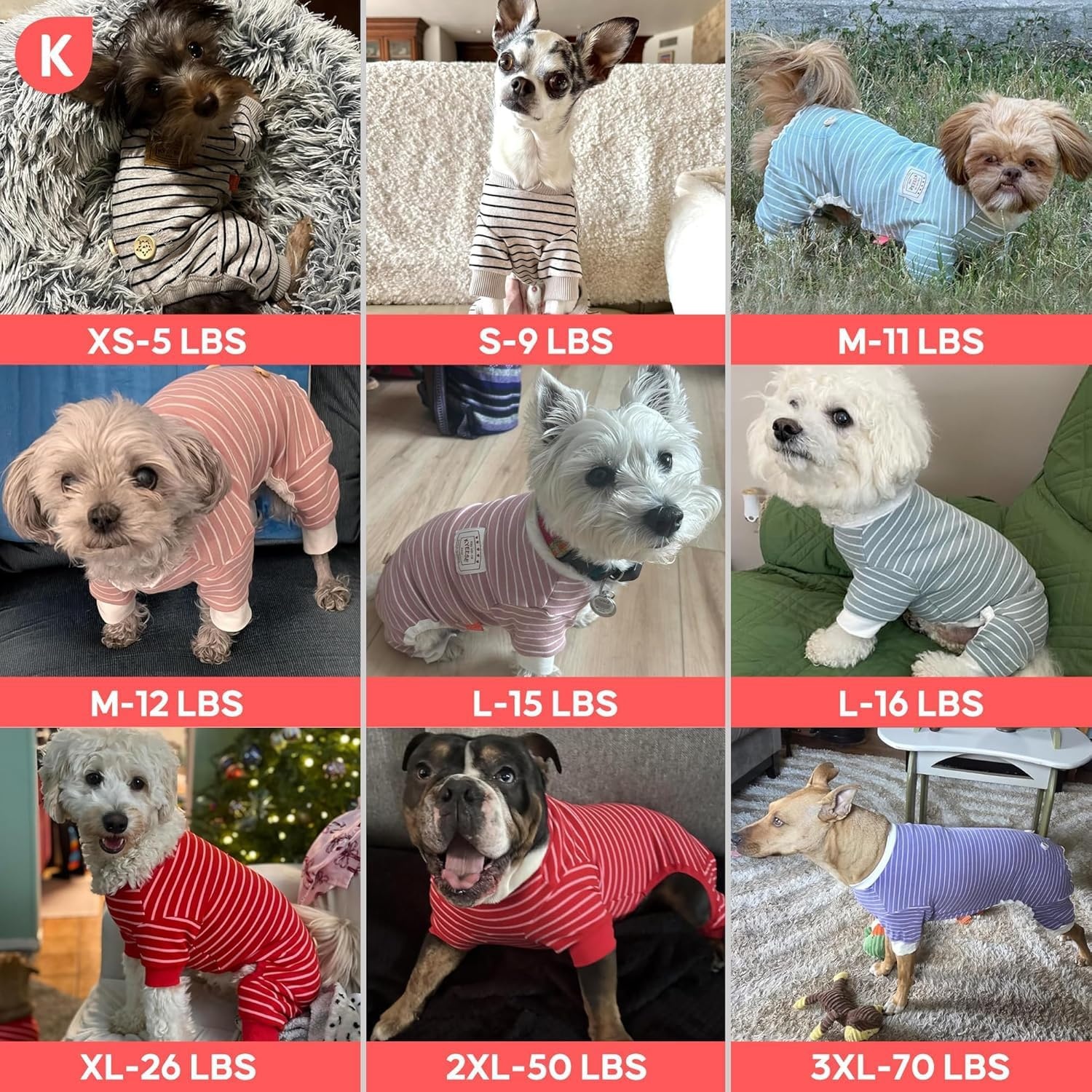 image:imageKYEESE Dog Pajamas Stretchable 4 Legs Doggie Jammies Striped Jumpsuit Lightweight Onesie Puppy Pajamas Cozy Outfit Comfortable Dog Clothes Hair Shedding Cover Pet Sleepwear Green Striped Medium03 Ivory Brown Stripe