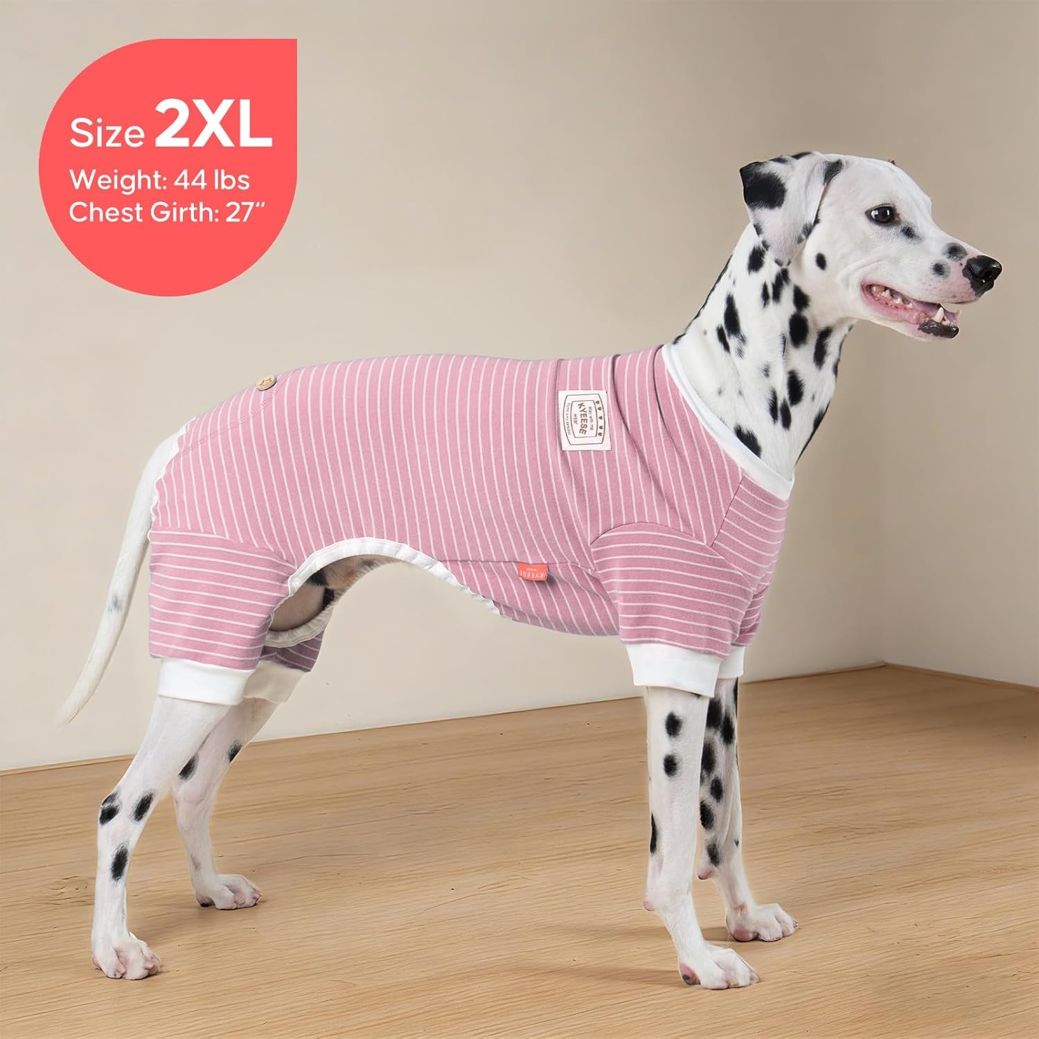 image:imageKYEESE Dog Pajamas Stretchable 4 Legs Doggie Jammies Striped Jumpsuit Lightweight Onesie Puppy Pajamas Cozy Outfit Comfortable Dog Clothes Hair Shedding Cover Pet Sleepwear Green Striped Medium02 Pink Stripe