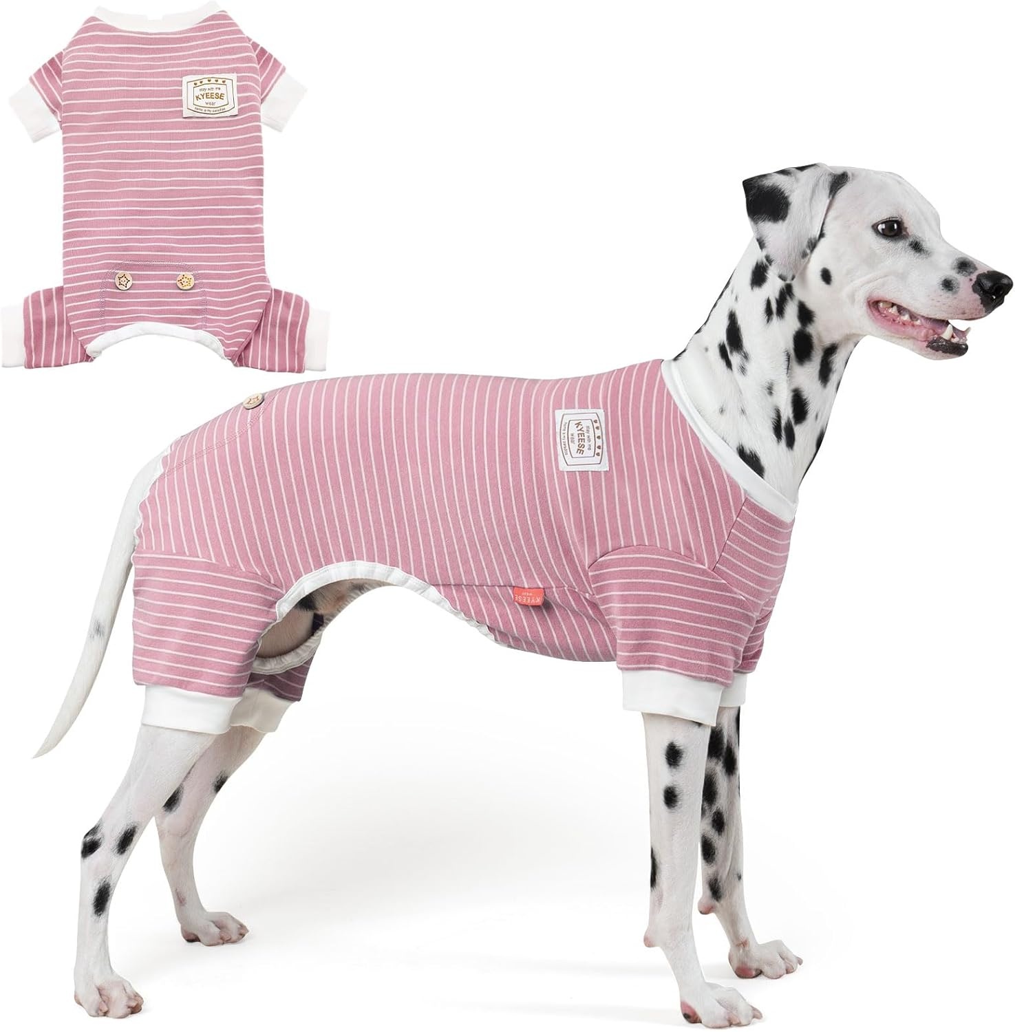 image:imageKYEESE Dog Pajamas Stretchable 4 Legs Doggie Jammies Striped Jumpsuit Lightweight Onesie Puppy Pajamas Cozy Outfit Comfortable Dog Clothes Hair Shedding Cover Pet Sleepwear Green Striped Medium02 Pink Stripe