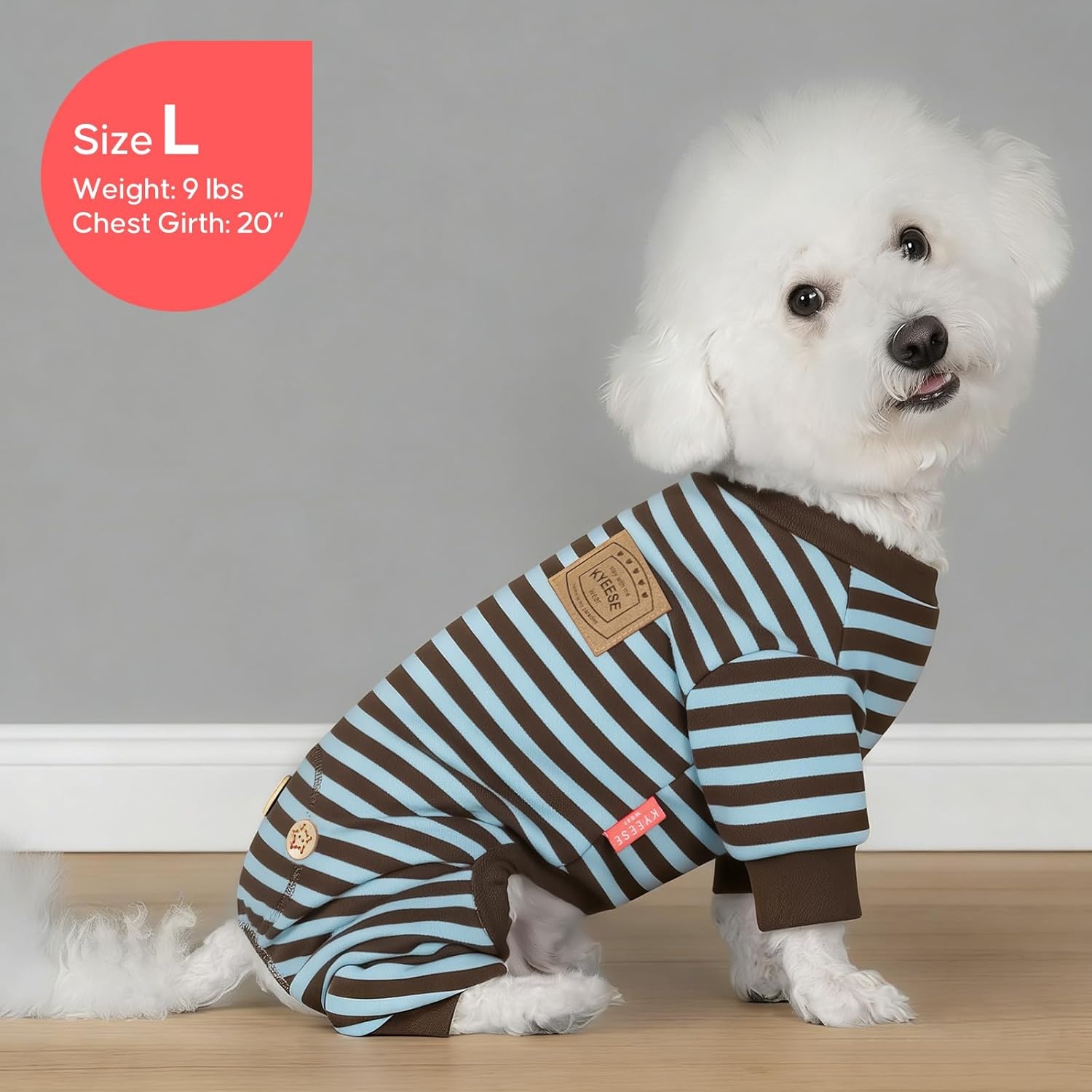 image:imageKYEESE Dog Pajamas Stretchable 4 Legs Doggie Jammies Striped Jumpsuit Lightweight Onesie Puppy Pajamas Cozy Outfit Comfortable Dog Clothes Hair Shedding Cover Pet Sleepwear Green Striped Medium08 Blue Stripe