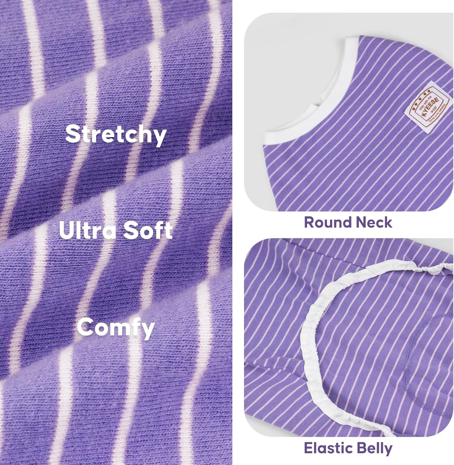 image:imageKYEESE Dog Pajamas Stretchable 4 Legs Doggie Jammies Striped Jumpsuit Lightweight Onesie Puppy Pajamas Cozy Outfit Comfortable Dog Clothes Hair Shedding Cover Pet Sleepwear Green Striped Medium04 Purple Stripe