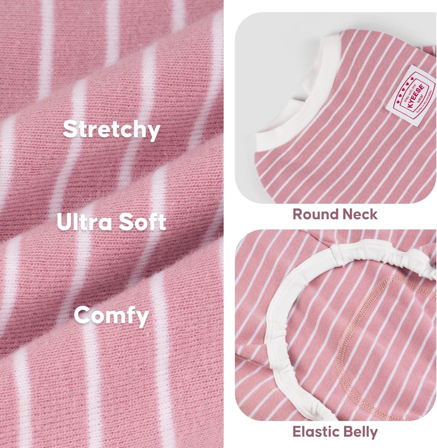 image:imageKYEESE Dog Pajamas Stretchable 4 Legs Doggie Jammies Striped Jumpsuit Lightweight Onesie Puppy Pajamas Cozy Outfit Comfortable Dog Clothes Hair Shedding Cover Pet Sleepwear Green Striped Medium02 Pink Stripe