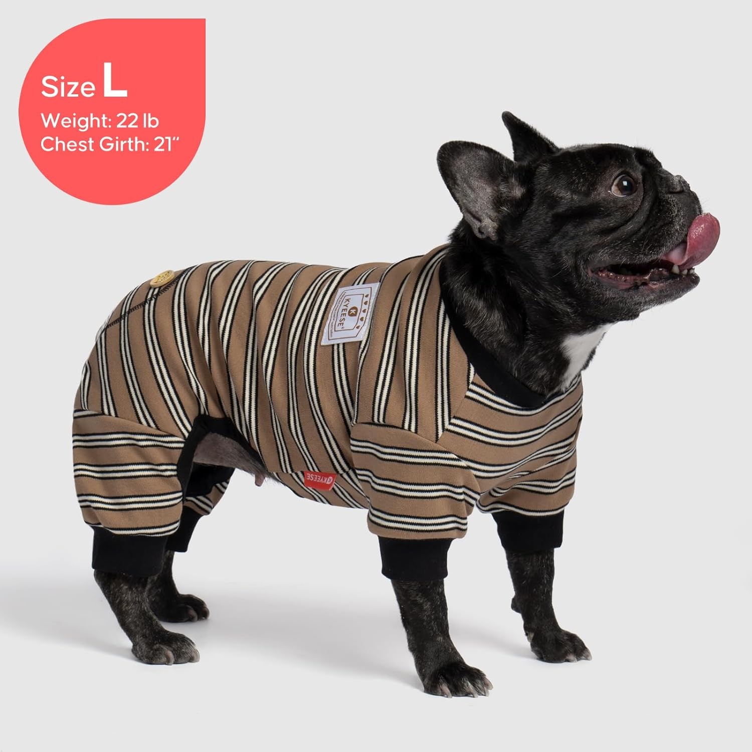 image:imageKYEESE Dog Pajamas Stretchable 4 Legs Doggie Jammies Striped Jumpsuit Lightweight Onesie Puppy Pajamas Cozy Outfit Comfortable Dog Clothes Hair Shedding Cover Pet Sleepwear Green Striped Medium05 Brown Stripe