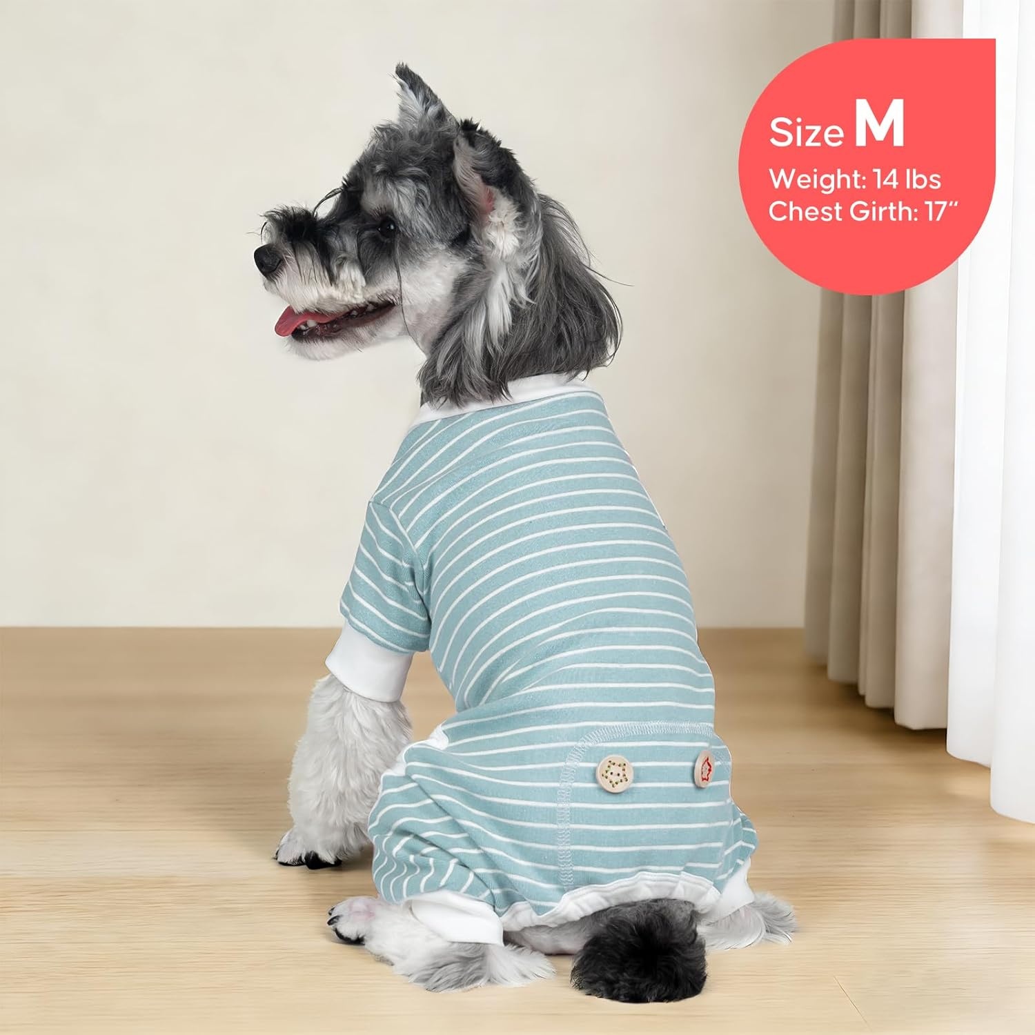 image:imageKYEESE Dog Pajamas Stretchable 4 Legs Doggie Jammies Striped Jumpsuit Lightweight Onesie Puppy Pajamas Cozy Outfit Comfortable Dog Clothes Hair Shedding Cover Pet Sleepwear Green Striped Medium01 Green Stripe