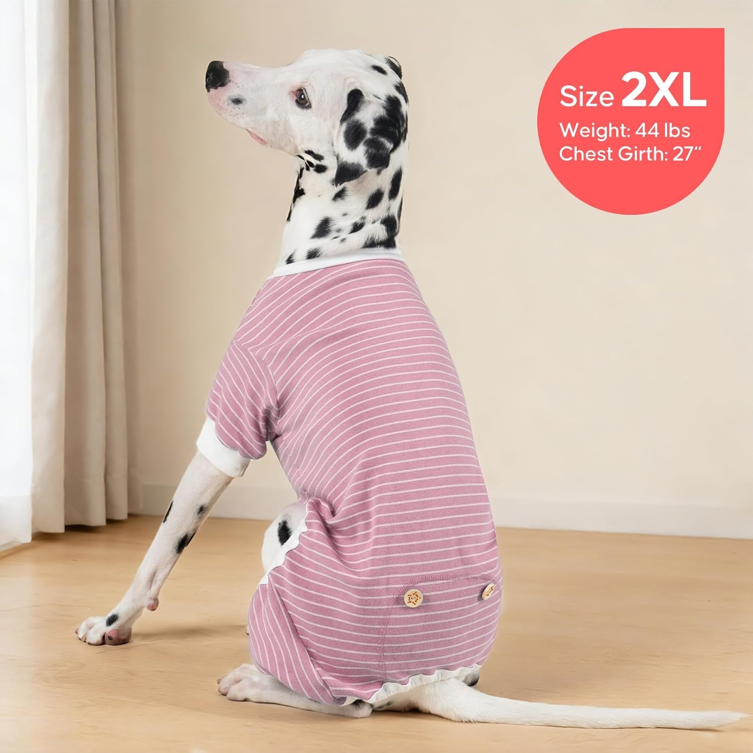 image:imageKYEESE Dog Pajamas Stretchable 4 Legs Doggie Jammies Striped Jumpsuit Lightweight Onesie Puppy Pajamas Cozy Outfit Comfortable Dog Clothes Hair Shedding Cover Pet Sleepwear Green Striped Medium02 Pink Stripe