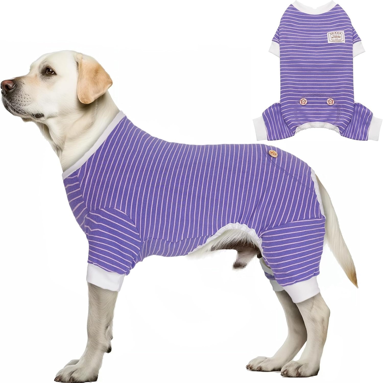image:imageKYEESE Dog Pajamas Stretchable 4 Legs Doggie Jammies Striped Jumpsuit Lightweight Onesie Puppy Pajamas Cozy Outfit Comfortable Dog Clothes Hair Shedding Cover Pet Sleepwear Green Striped Medium04 Purple Stripe