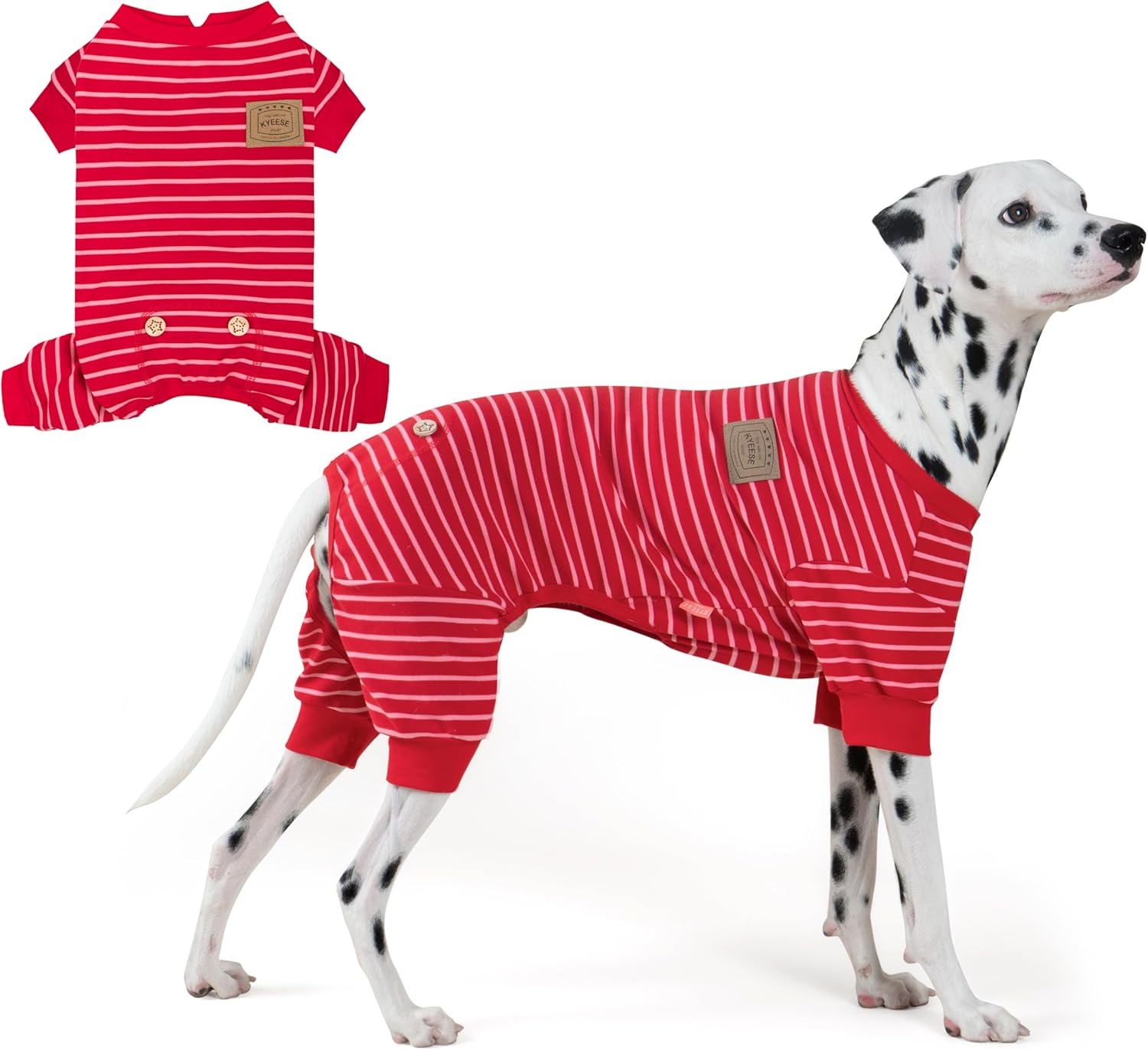 image:imageKYEESE Dog Pajamas Stretchable 4 Legs Doggie Jammies Striped Jumpsuit Lightweight Onesie Puppy Pajamas Cozy Outfit Comfortable Dog Clothes Hair Shedding Cover Pet Sleepwear Green Striped Medium07 Red Stripe