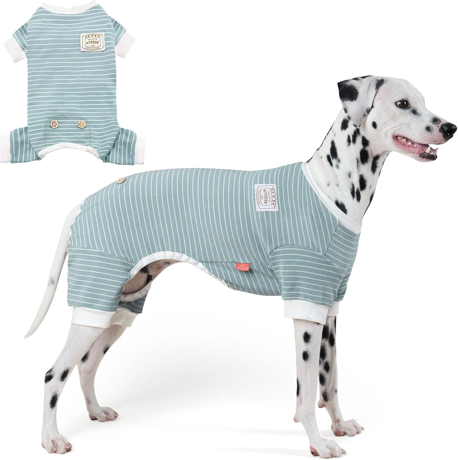 image:imageKYEESE Dog Pajamas Stretchable 4 Legs Doggie Jammies Striped Jumpsuit Lightweight Onesie Puppy Pajamas Cozy Outfit Comfortable Dog Clothes Hair Shedding Cover Pet Sleepwear Green Striped Medium01 Green Stripe