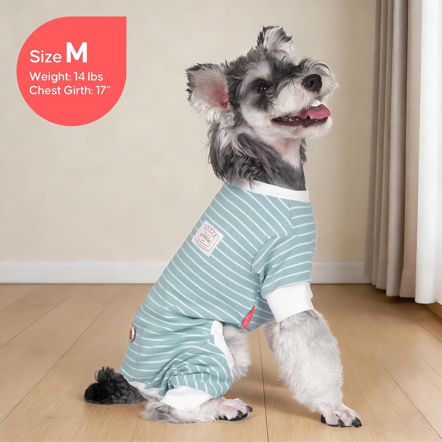 image:imageKYEESE Dog Pajamas Stretchable 4 Legs Doggie Jammies Striped Jumpsuit Lightweight Onesie Puppy Pajamas Cozy Outfit Comfortable Dog Clothes Hair Shedding Cover Pet Sleepwear Green Striped Medium01 Green Stripe