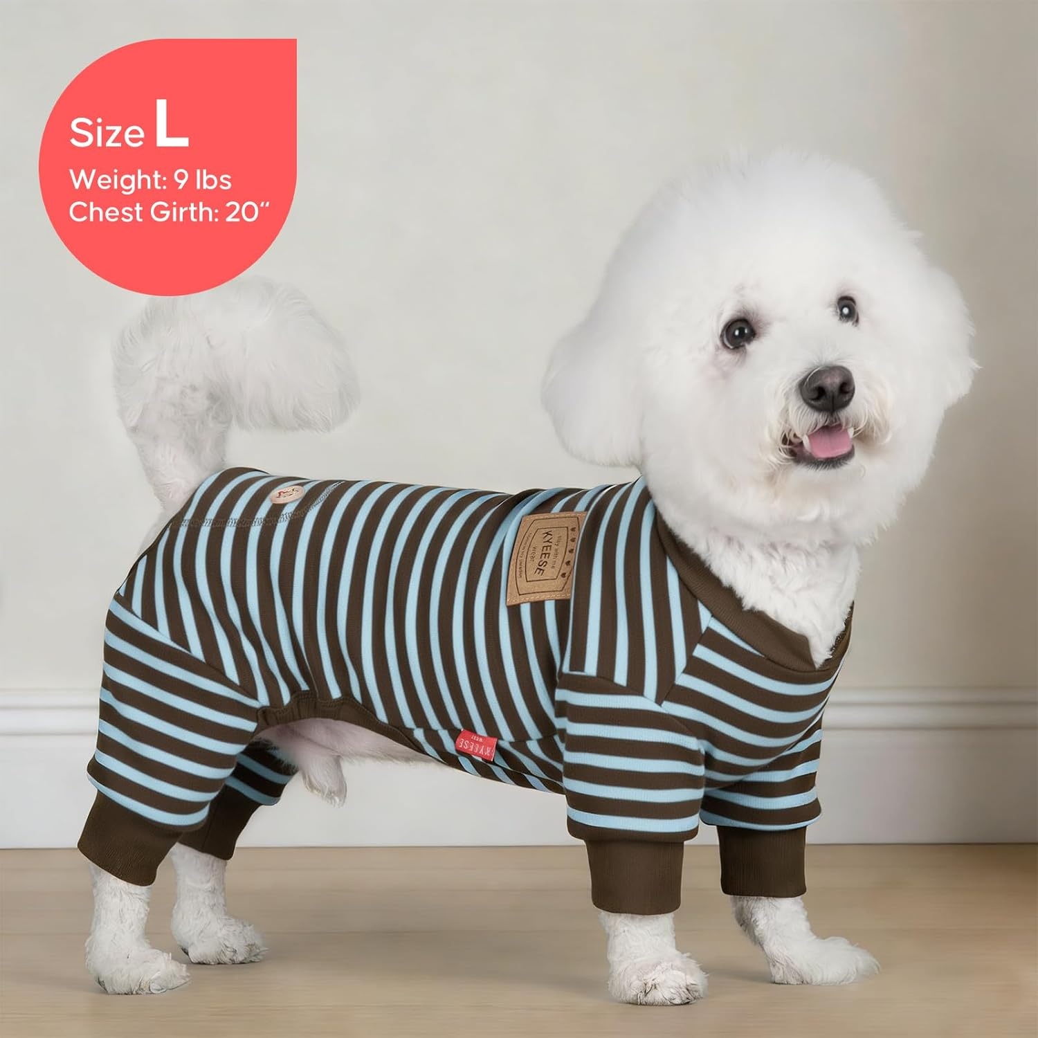 image:imageKYEESE Dog Pajamas Stretchable 4 Legs Doggie Jammies Striped Jumpsuit Lightweight Onesie Puppy Pajamas Cozy Outfit Comfortable Dog Clothes Hair Shedding Cover Pet Sleepwear Green Striped Medium08 Blue Stripe