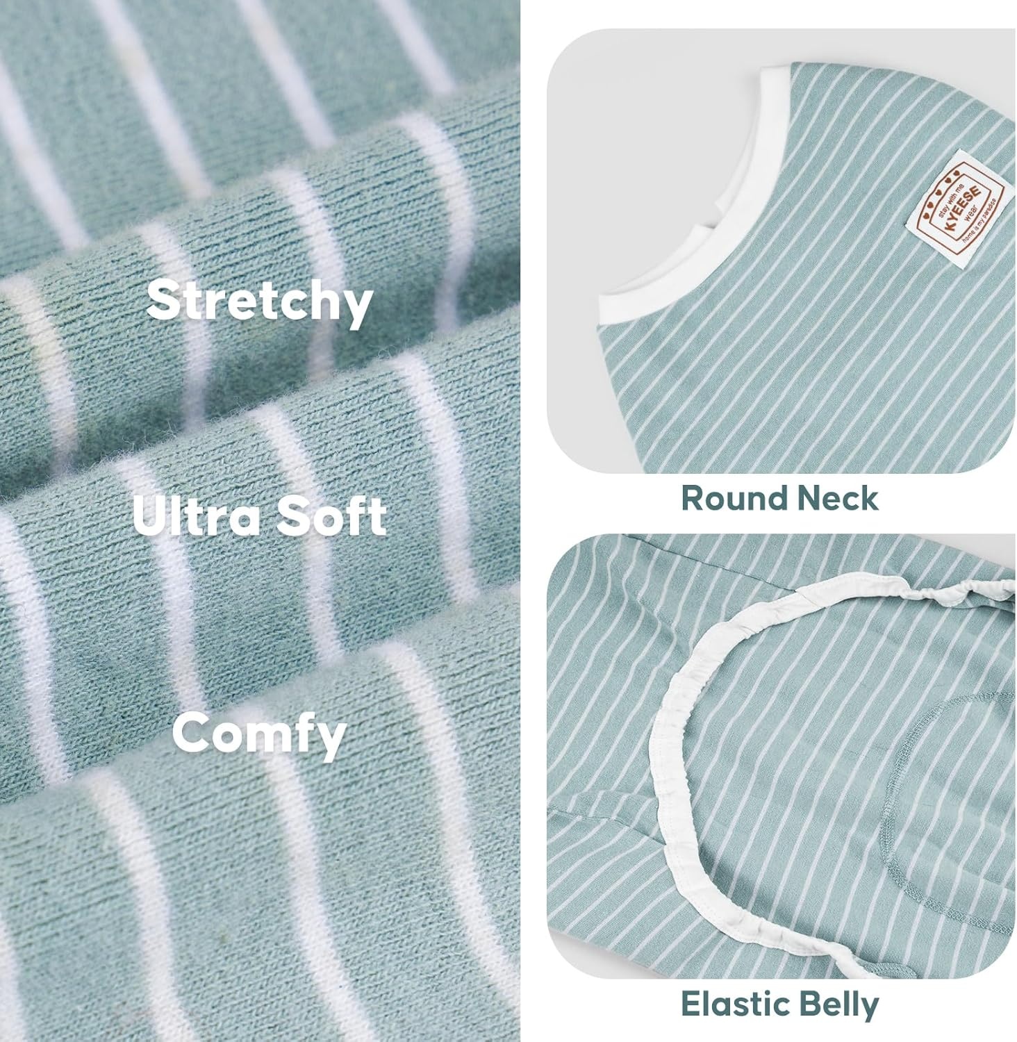 image:imageKYEESE Dog Pajamas Stretchable 4 Legs Doggie Jammies Striped Jumpsuit Lightweight Onesie Puppy Pajamas Cozy Outfit Comfortable Dog Clothes Hair Shedding Cover Pet Sleepwear Green Striped Medium01 Green Stripe
