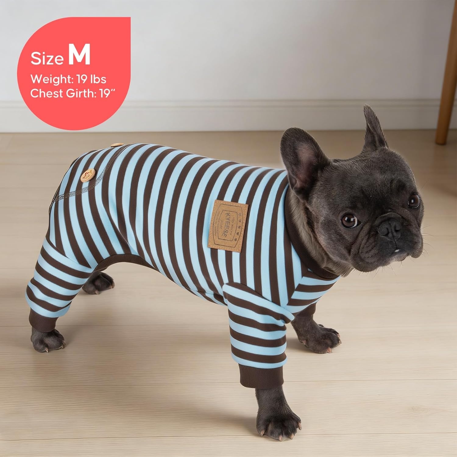 image:imageKYEESE Dog Pajamas Stretchable 4 Legs Doggie Jammies Striped Jumpsuit Lightweight Onesie Puppy Pajamas Cozy Outfit Comfortable Dog Clothes Hair Shedding Cover Pet Sleepwear Green Striped Medium08 Blue Stripe