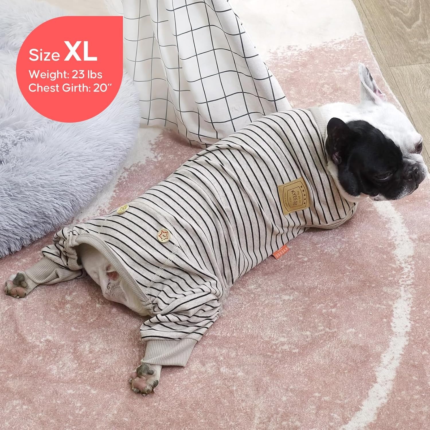 image:imageKYEESE Dog Pajamas Stretchable 4 Legs Doggie Jammies Striped Jumpsuit Lightweight Onesie Puppy Pajamas Cozy Outfit Comfortable Dog Clothes Hair Shedding Cover Pet Sleepwear Green Striped Medium03 Ivory Brown Stripe