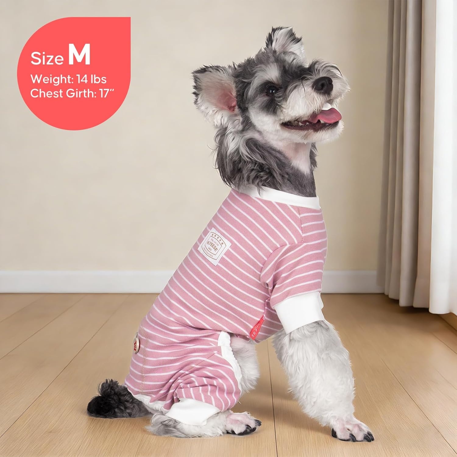 image:imageKYEESE Dog Pajamas Stretchable 4 Legs Doggie Jammies Striped Jumpsuit Lightweight Onesie Puppy Pajamas Cozy Outfit Comfortable Dog Clothes Hair Shedding Cover Pet Sleepwear Green Striped Medium02 Pink Stripe