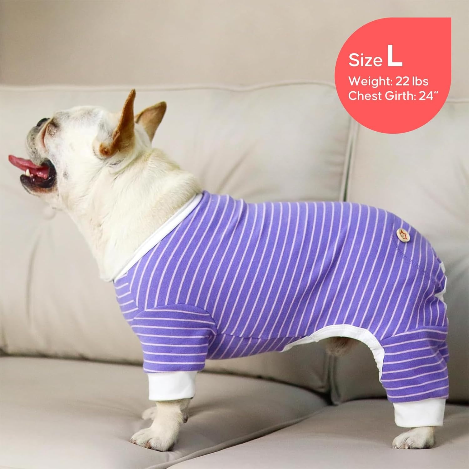 image:imageKYEESE Dog Pajamas Stretchable 4 Legs Doggie Jammies Striped Jumpsuit Lightweight Onesie Puppy Pajamas Cozy Outfit Comfortable Dog Clothes Hair Shedding Cover Pet Sleepwear Green Striped Medium04 Purple Stripe