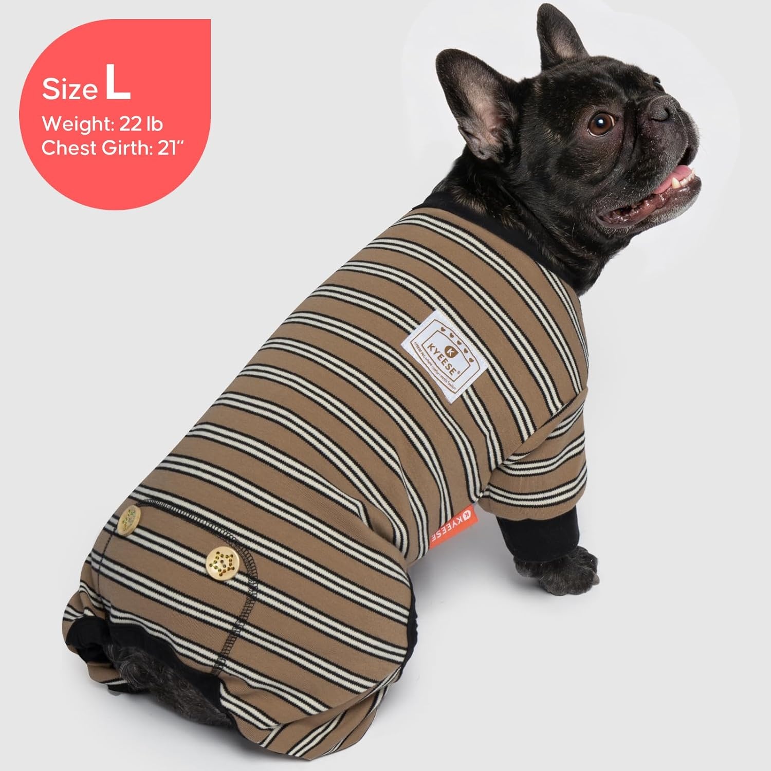 image:imageKYEESE Dog Pajamas Stretchable 4 Legs Doggie Jammies Striped Jumpsuit Lightweight Onesie Puppy Pajamas Cozy Outfit Comfortable Dog Clothes Hair Shedding Cover Pet Sleepwear Green Striped Medium05 Brown Stripe