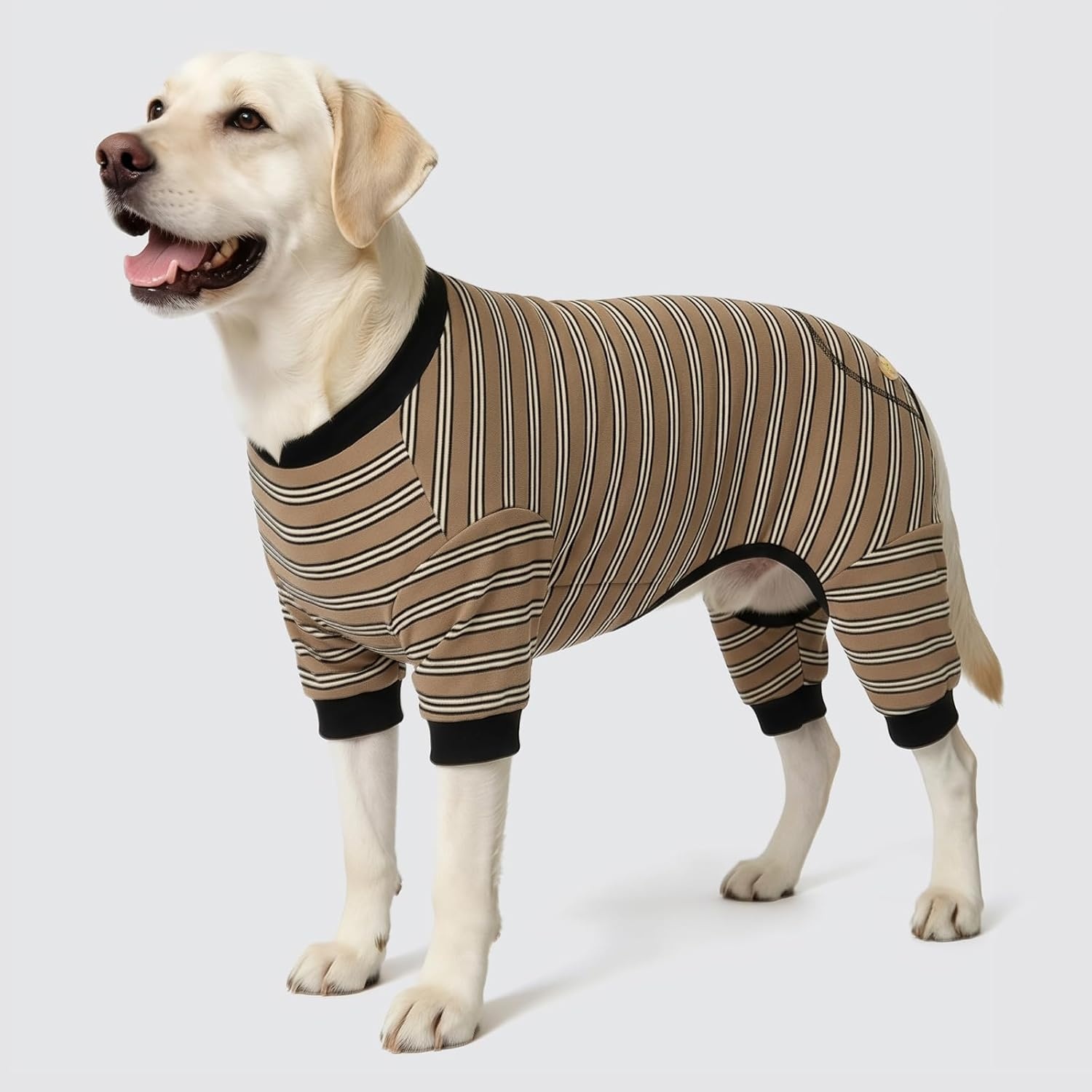 image:imageKYEESE Dog Pajamas Stretchable 4 Legs Doggie Jammies Striped Jumpsuit Lightweight Onesie Puppy Pajamas Cozy Outfit Comfortable Dog Clothes Hair Shedding Cover Pet Sleepwear Green Striped Medium05 Brown Stripe