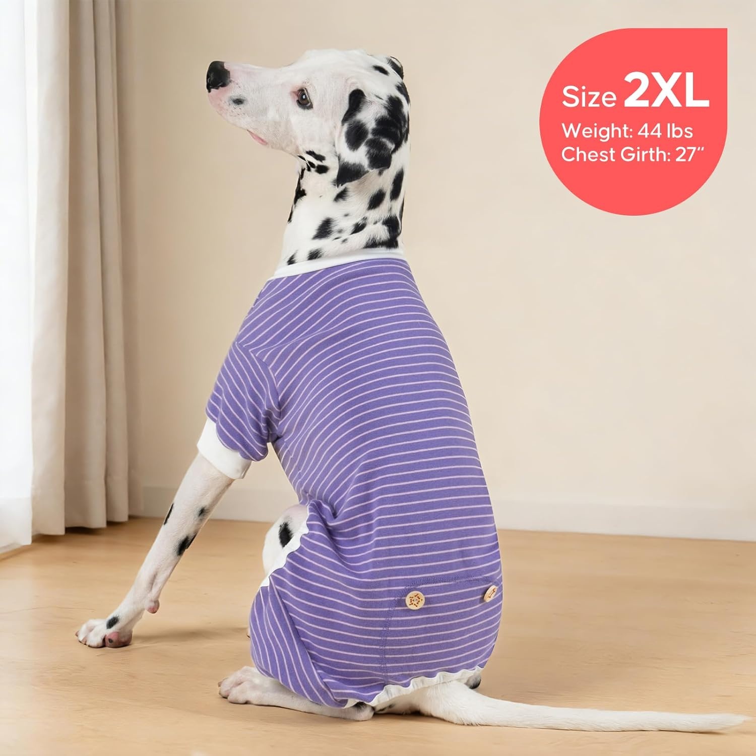 image:imageKYEESE Dog Pajamas Stretchable 4 Legs Doggie Jammies Striped Jumpsuit Lightweight Onesie Puppy Pajamas Cozy Outfit Comfortable Dog Clothes Hair Shedding Cover Pet Sleepwear Green Striped Medium04 Purple Stripe