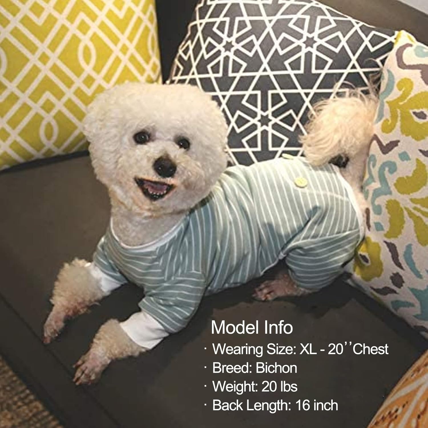 image:imageKYEESE Dog Pajamas Stretchable 4 Legs Doggie Jammies Striped Jumpsuit Lightweight Onesie Puppy Pajamas Cozy Outfit Comfortable Dog Clothes Hair Shedding Cover Pet Sleepwear Green Striped Medium01 Green Stripe