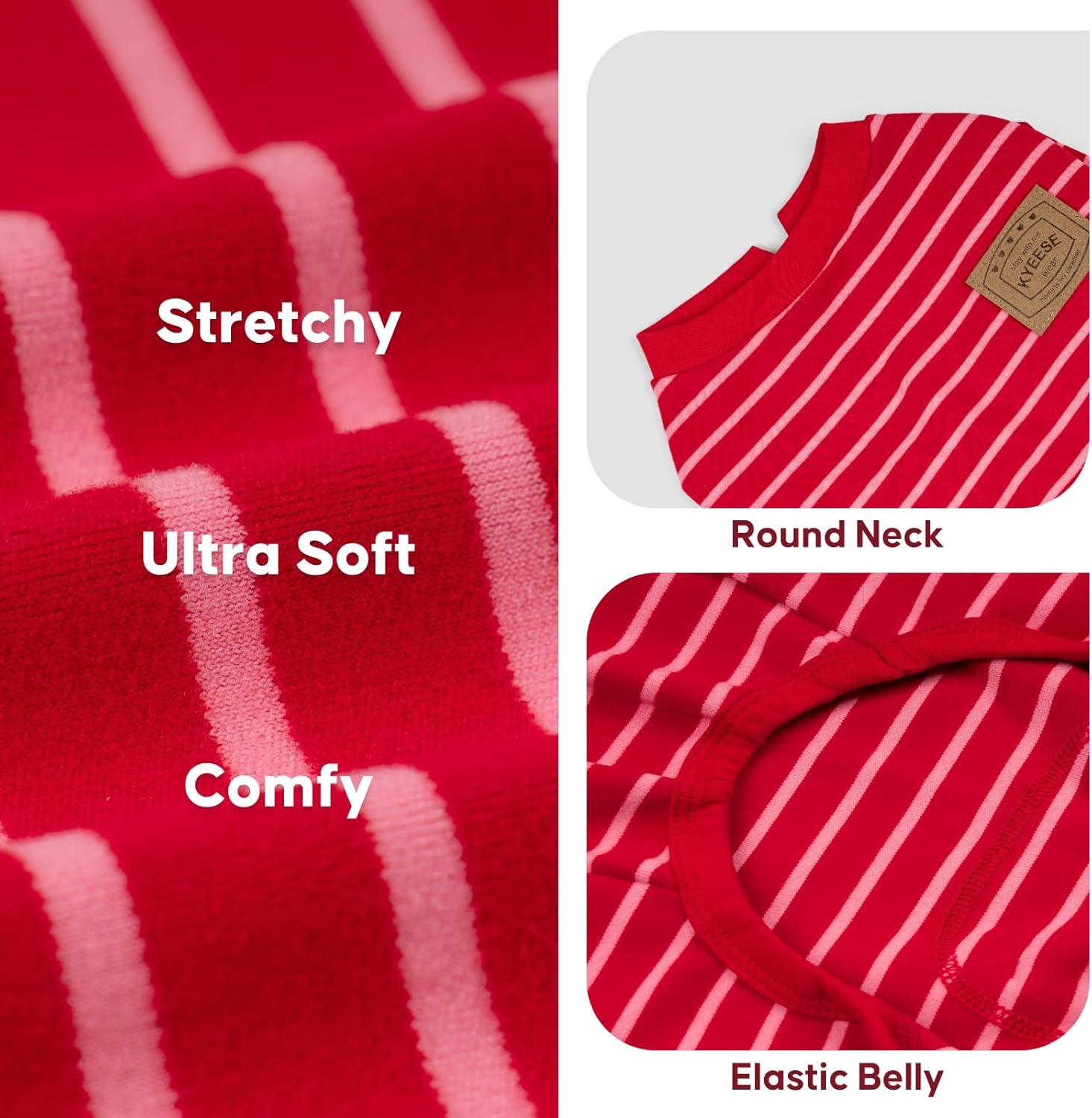 image:imageKYEESE Dog Pajamas Stretchable 4 Legs Doggie Jammies Striped Jumpsuit Lightweight Onesie Puppy Pajamas Cozy Outfit Comfortable Dog Clothes Hair Shedding Cover Pet Sleepwear Green Striped Medium07 Red Stripe