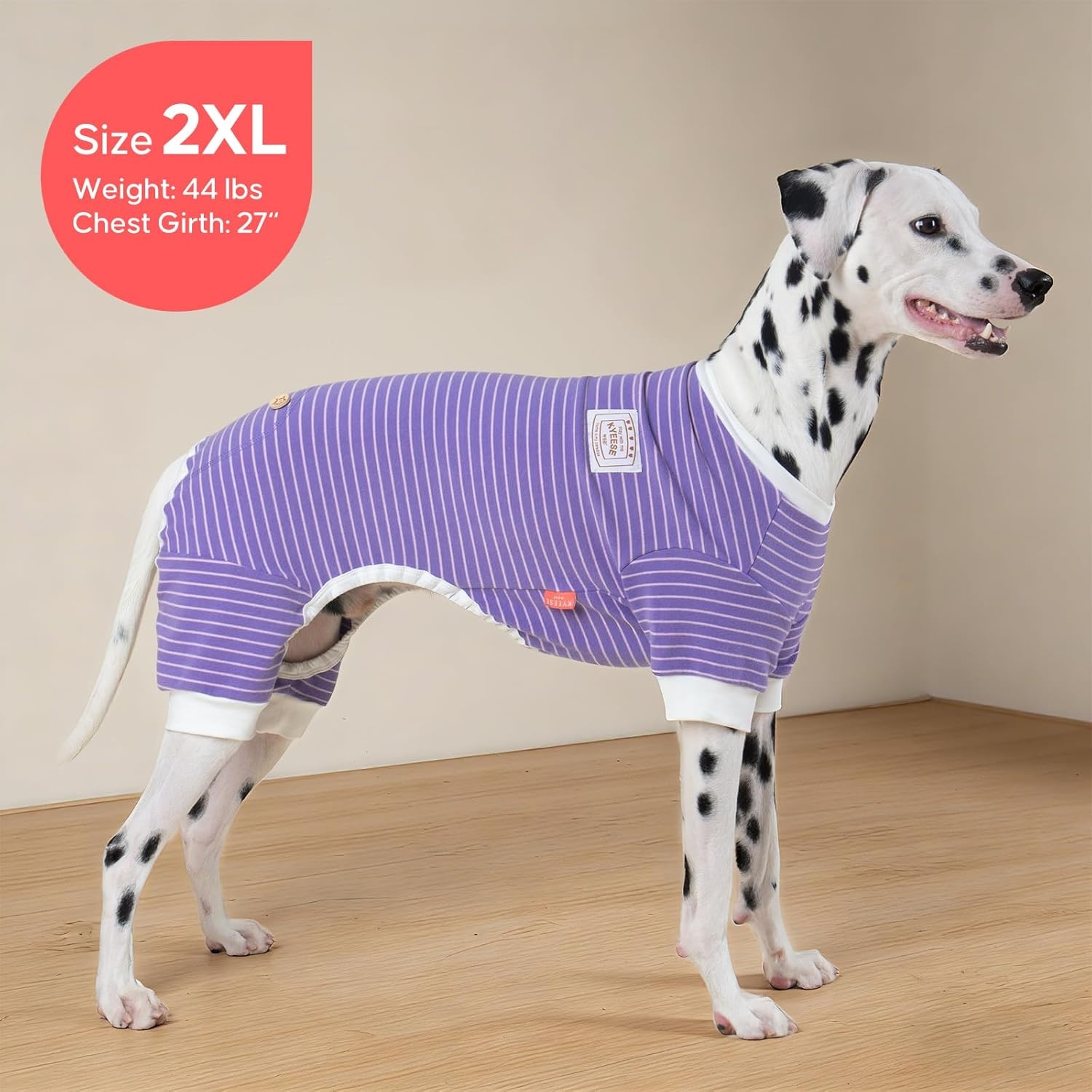 image:imageKYEESE Dog Pajamas Stretchable 4 Legs Doggie Jammies Striped Jumpsuit Lightweight Onesie Puppy Pajamas Cozy Outfit Comfortable Dog Clothes Hair Shedding Cover Pet Sleepwear Green Striped Medium04 Purple Stripe