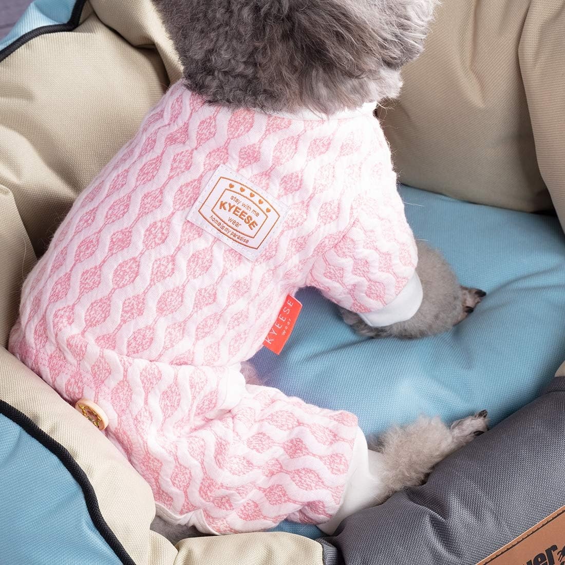 image:imageKYEESE Dog Pajamas Stretchable 4 Legs Doggie Jammies Striped Jumpsuit Lightweight Onesie Puppy Pajamas Cozy Outfit Comfortable Dog Clothes Hair Shedding Cover Pet Sleepwear Green Striped Medium09 Pink