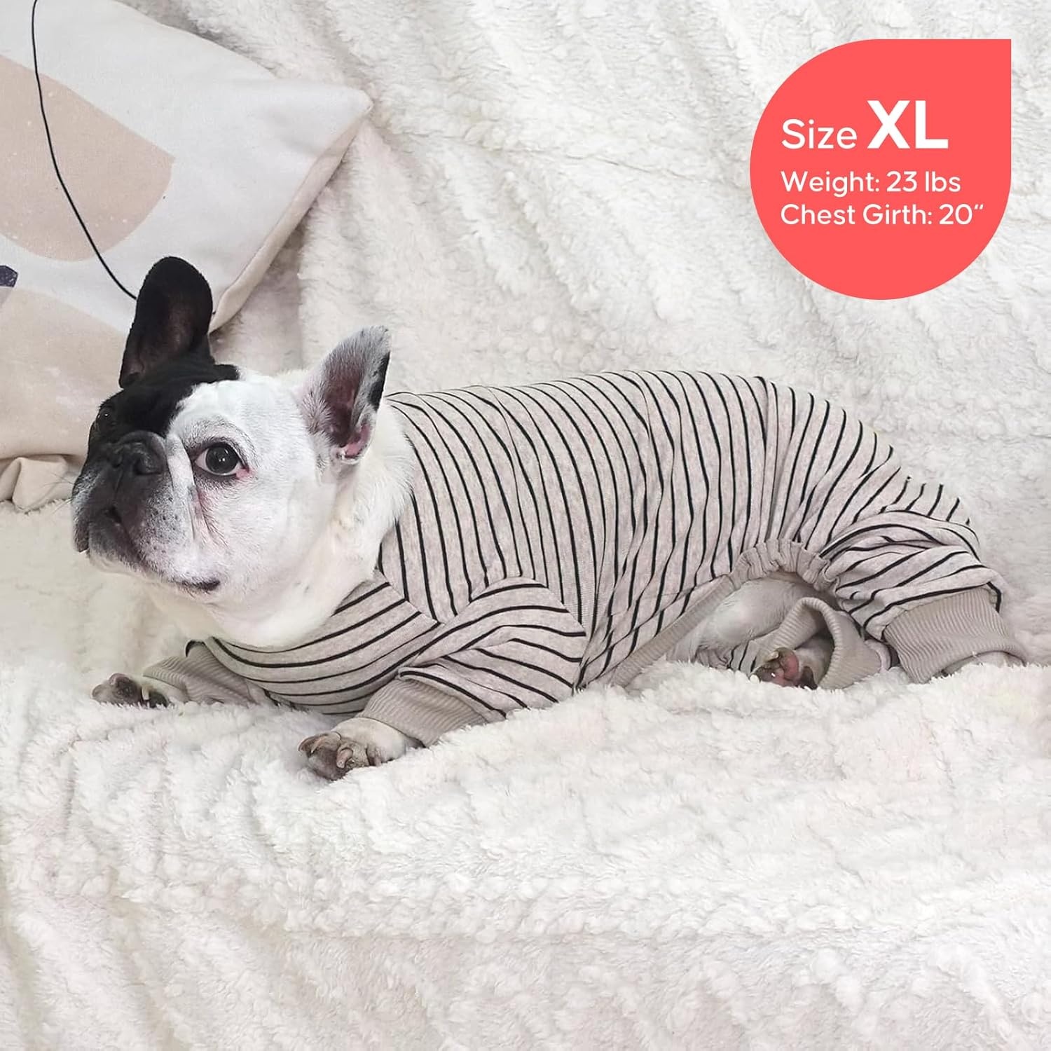 image:imageKYEESE Dog Pajamas Stretchable 4 Legs Doggie Jammies Striped Jumpsuit Lightweight Onesie Puppy Pajamas Cozy Outfit Comfortable Dog Clothes Hair Shedding Cover Pet Sleepwear Green Striped Medium03 Ivory Brown Stripe