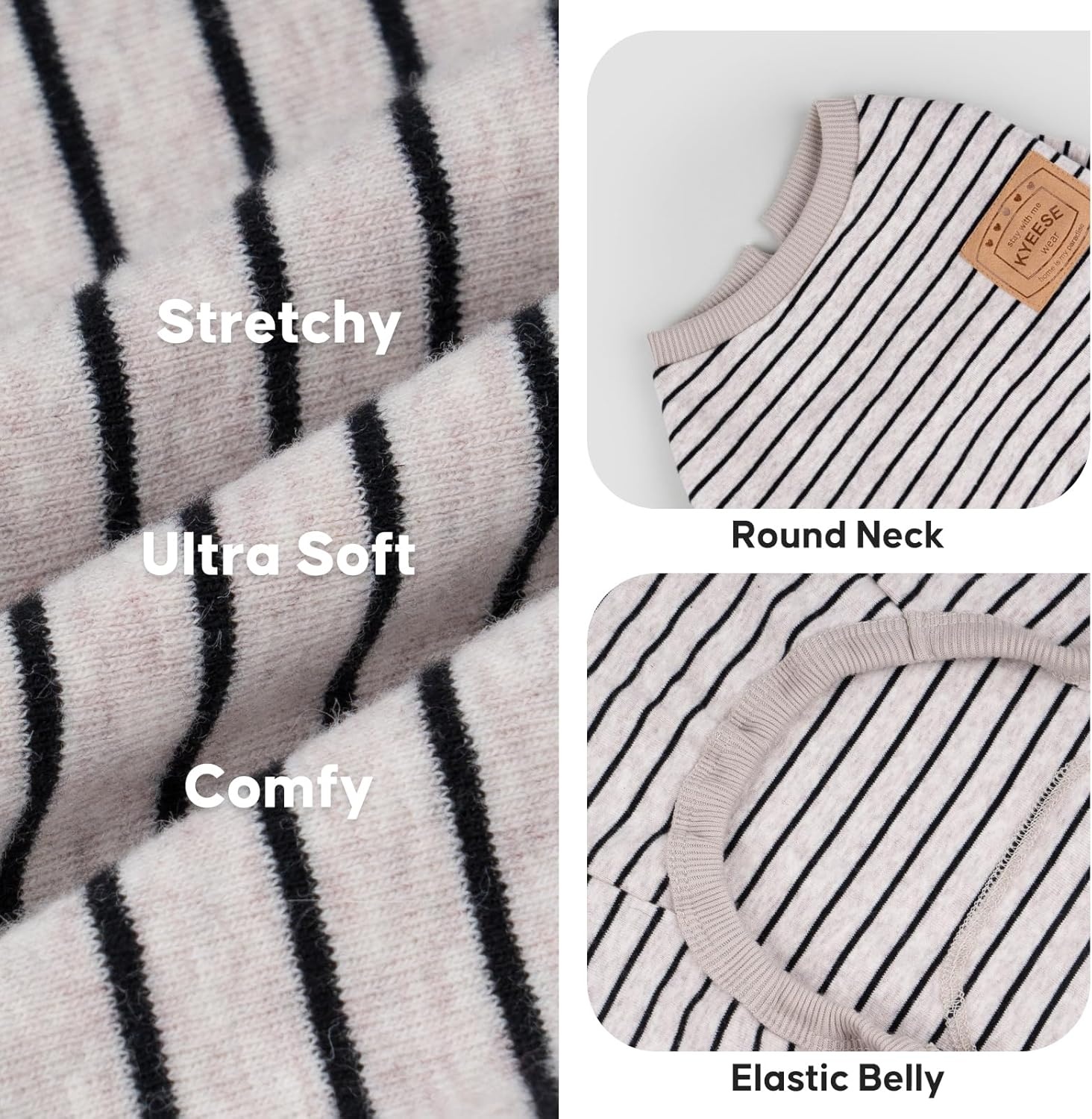 image:imageKYEESE Dog Pajamas Stretchable 4 Legs Doggie Jammies Striped Jumpsuit Lightweight Onesie Puppy Pajamas Cozy Outfit Comfortable Dog Clothes Hair Shedding Cover Pet Sleepwear Green Striped Medium03 Ivory Brown Stripe