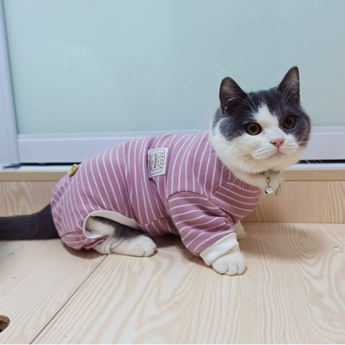 image:imageKYEESE Dog Pajamas Stretchable 4 Legs Doggie Jammies Striped Jumpsuit Lightweight Onesie Puppy Pajamas Cozy Outfit Comfortable Dog Clothes Hair Shedding Cover Pet Sleepwear Green Striped Medium02 Pink Stripe