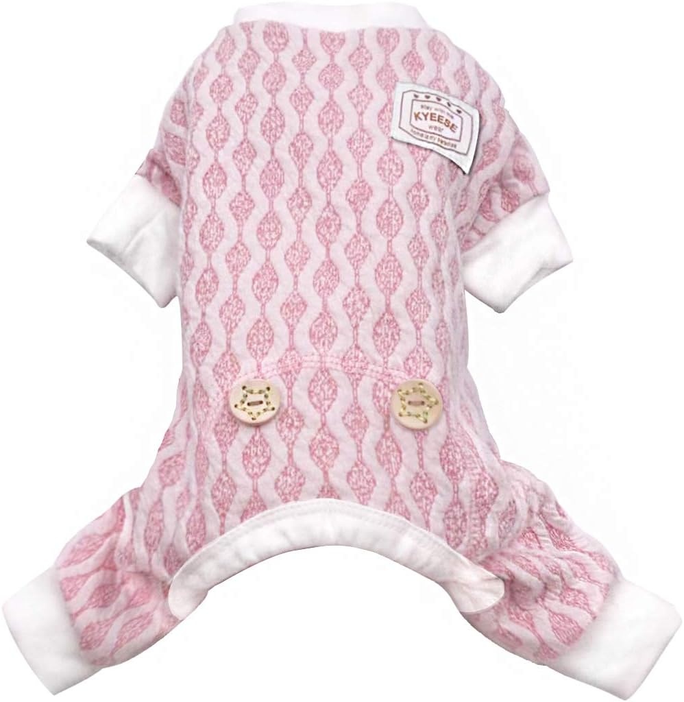 image:imageKYEESE Dog Pajamas Stretchable 4 Legs Doggie Jammies Striped Jumpsuit Lightweight Onesie Puppy Pajamas Cozy Outfit Comfortable Dog Clothes Hair Shedding Cover Pet Sleepwear Green Striped Medium09 Pink