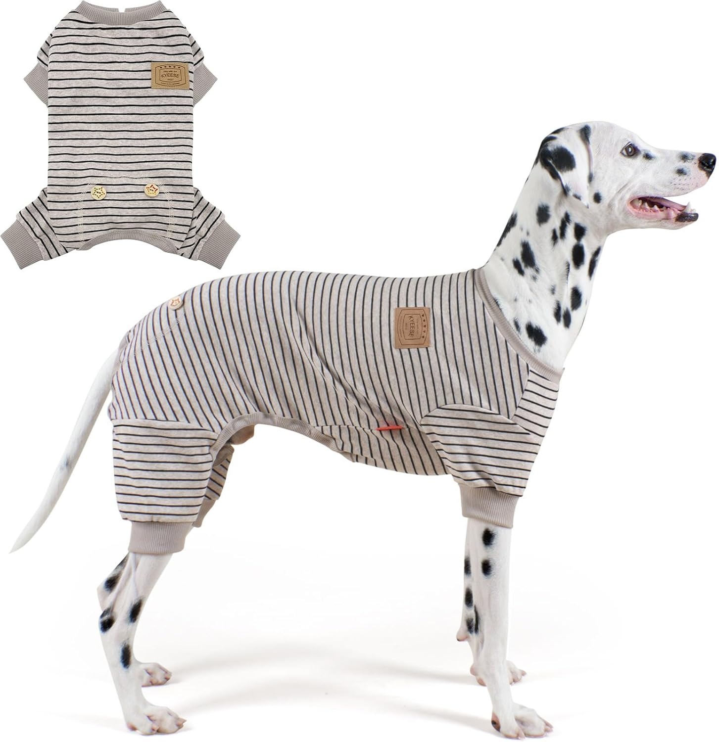 image:imageKYEESE Dog Pajamas Stretchable 4 Legs Doggie Jammies Striped Jumpsuit Lightweight Onesie Puppy Pajamas Cozy Outfit Comfortable Dog Clothes Hair Shedding Cover Pet Sleepwear Green Striped Medium03 Ivory Brown Stripe