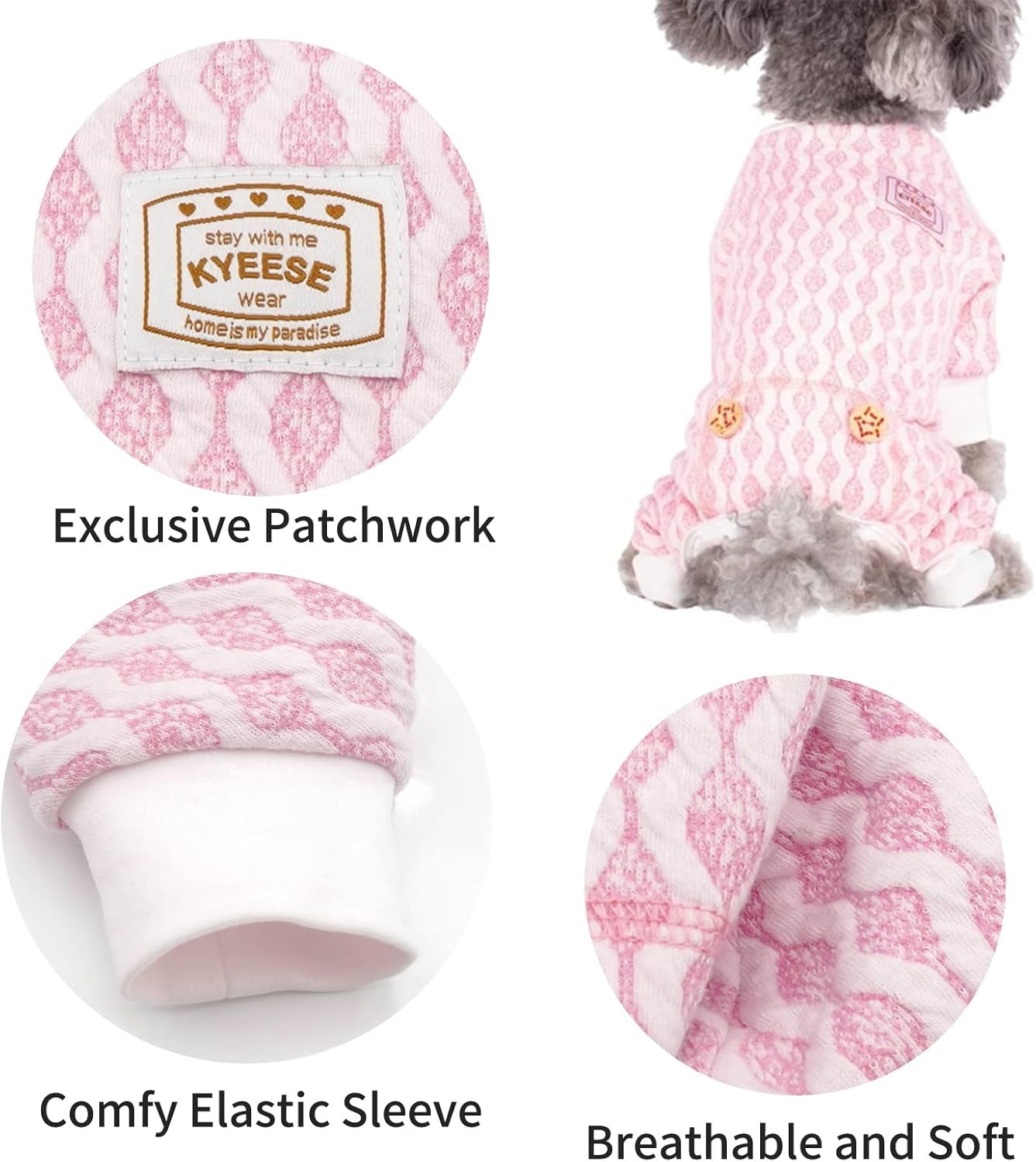 image:imageKYEESE Dog Pajamas Stretchable 4 Legs Doggie Jammies Striped Jumpsuit Lightweight Onesie Puppy Pajamas Cozy Outfit Comfortable Dog Clothes Hair Shedding Cover Pet Sleepwear Green Striped Medium09 Pink