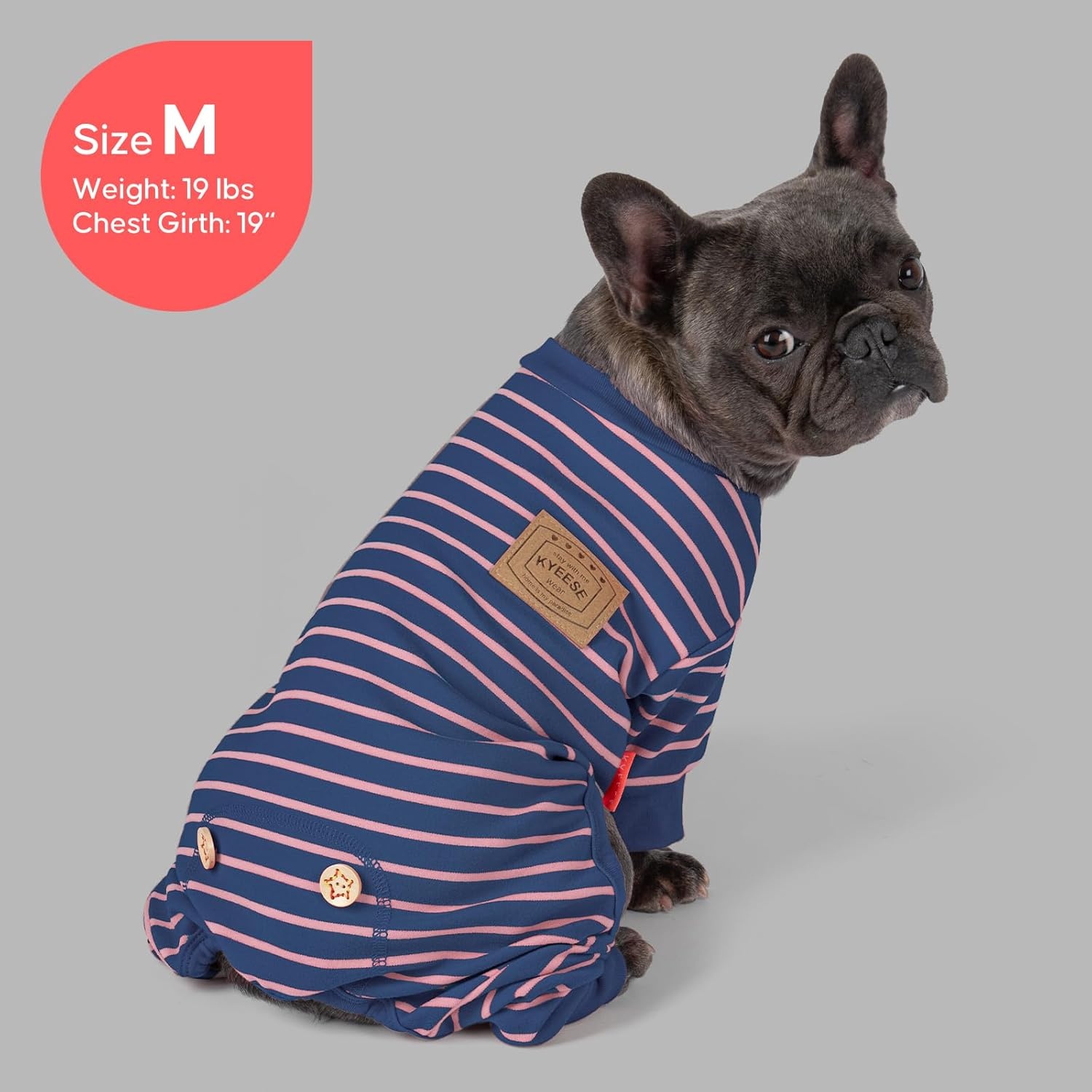image:imageKYEESE Dog Pajamas Stretchable 4 Legs Doggie Jammies Striped Jumpsuit Lightweight Onesie Puppy Pajamas Cozy Outfit Comfortable Dog Clothes Hair Shedding Cover Pet Sleepwear Green Striped Medium06 Navy Blue Stripe