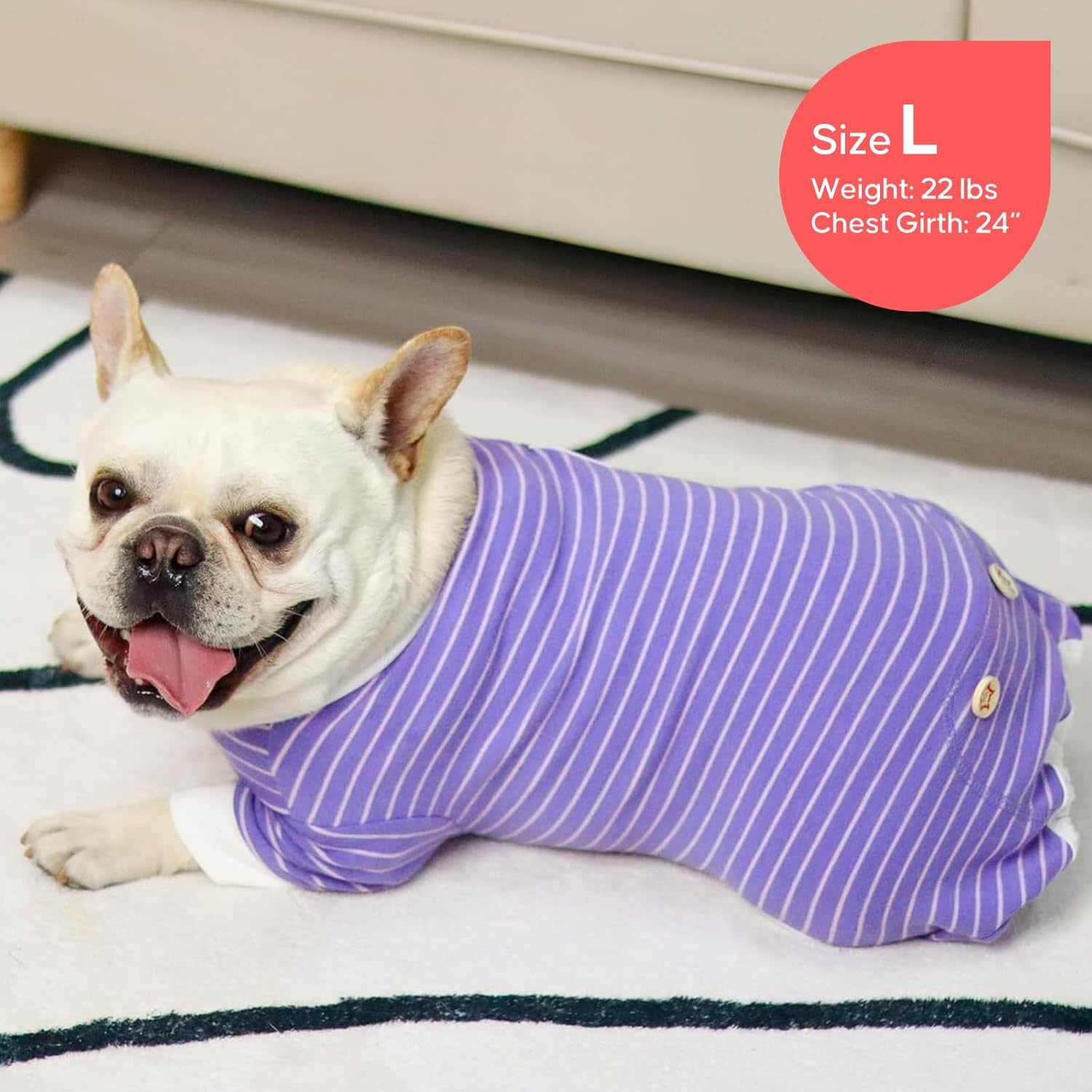 image:imageKYEESE Dog Pajamas Stretchable 4 Legs Doggie Jammies Striped Jumpsuit Lightweight Onesie Puppy Pajamas Cozy Outfit Comfortable Dog Clothes Hair Shedding Cover Pet Sleepwear Green Striped Medium04 Purple Stripe