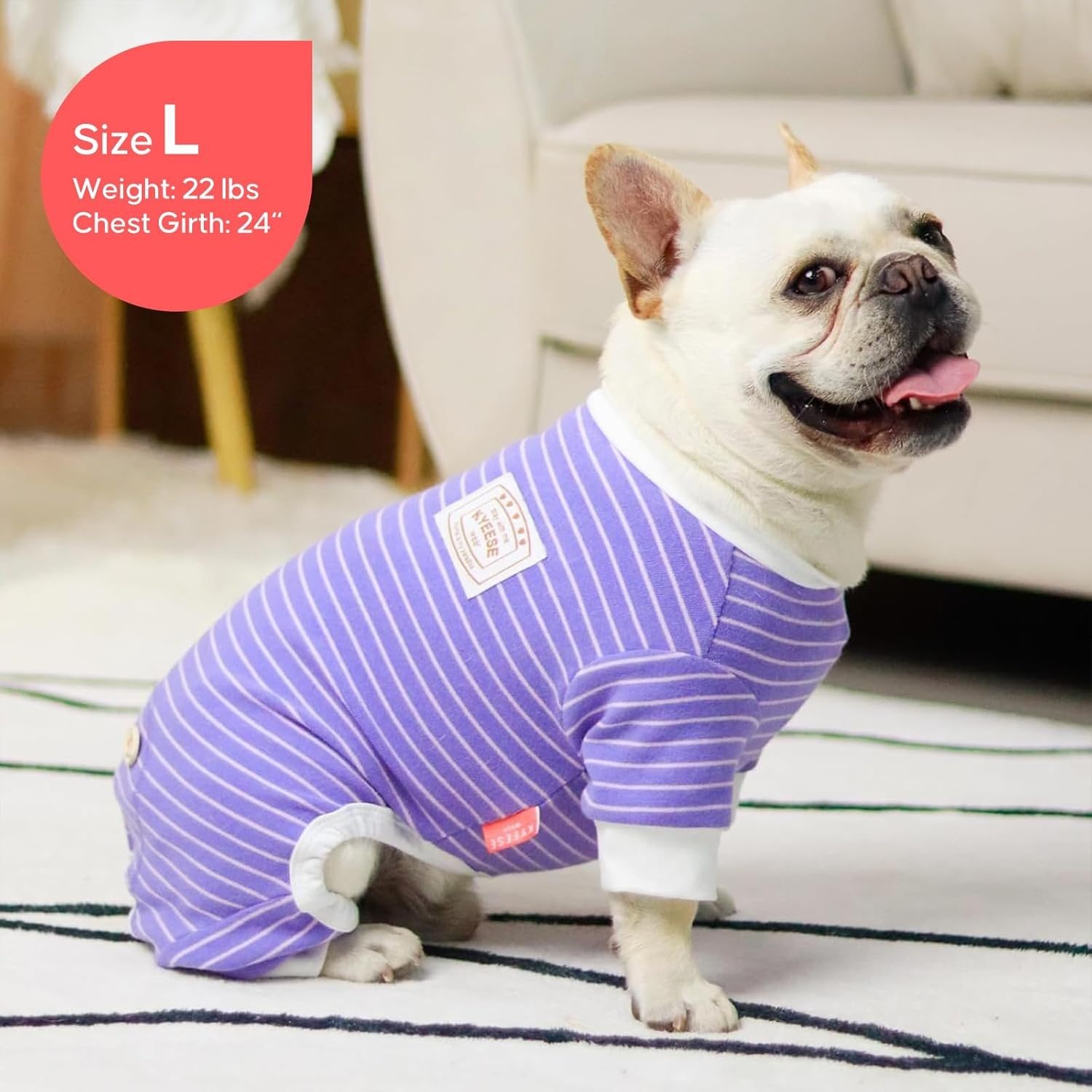 image:imageKYEESE Dog Pajamas Stretchable 4 Legs Doggie Jammies Striped Jumpsuit Lightweight Onesie Puppy Pajamas Cozy Outfit Comfortable Dog Clothes Hair Shedding Cover Pet Sleepwear Green Striped Medium04 Purple Stripe