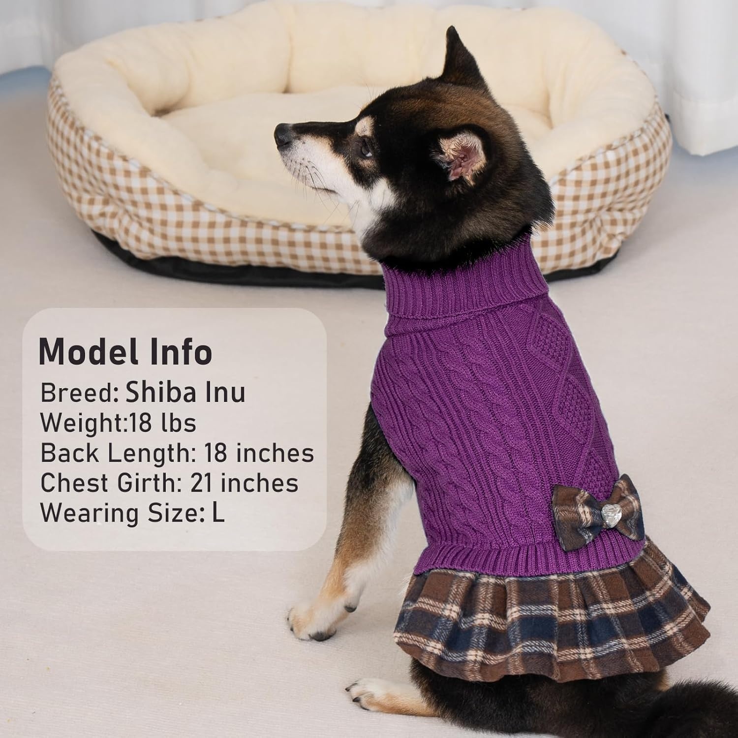 image:imageKYEESE Dog Sweater Thick Dog Sweaters for Small Dogs Male Stretchy Knitwear Pet Sweater Dress Warm Pullover Pet Coats Comfy Dogs Clothes with Bowtie Soft Turtleneck Cat Sweaters Green Medium07 purple