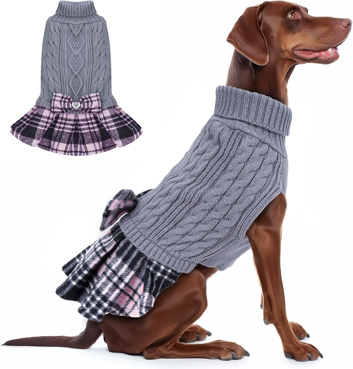 image:imageKYEESE Dog Sweater Thick Dog Sweaters for Small Dogs Male Stretchy Knitwear Pet Sweater Dress Warm Pullover Pet Coats Comfy Dogs Clothes with Bowtie Soft Turtleneck Cat Sweaters Green Medium04 Grey
