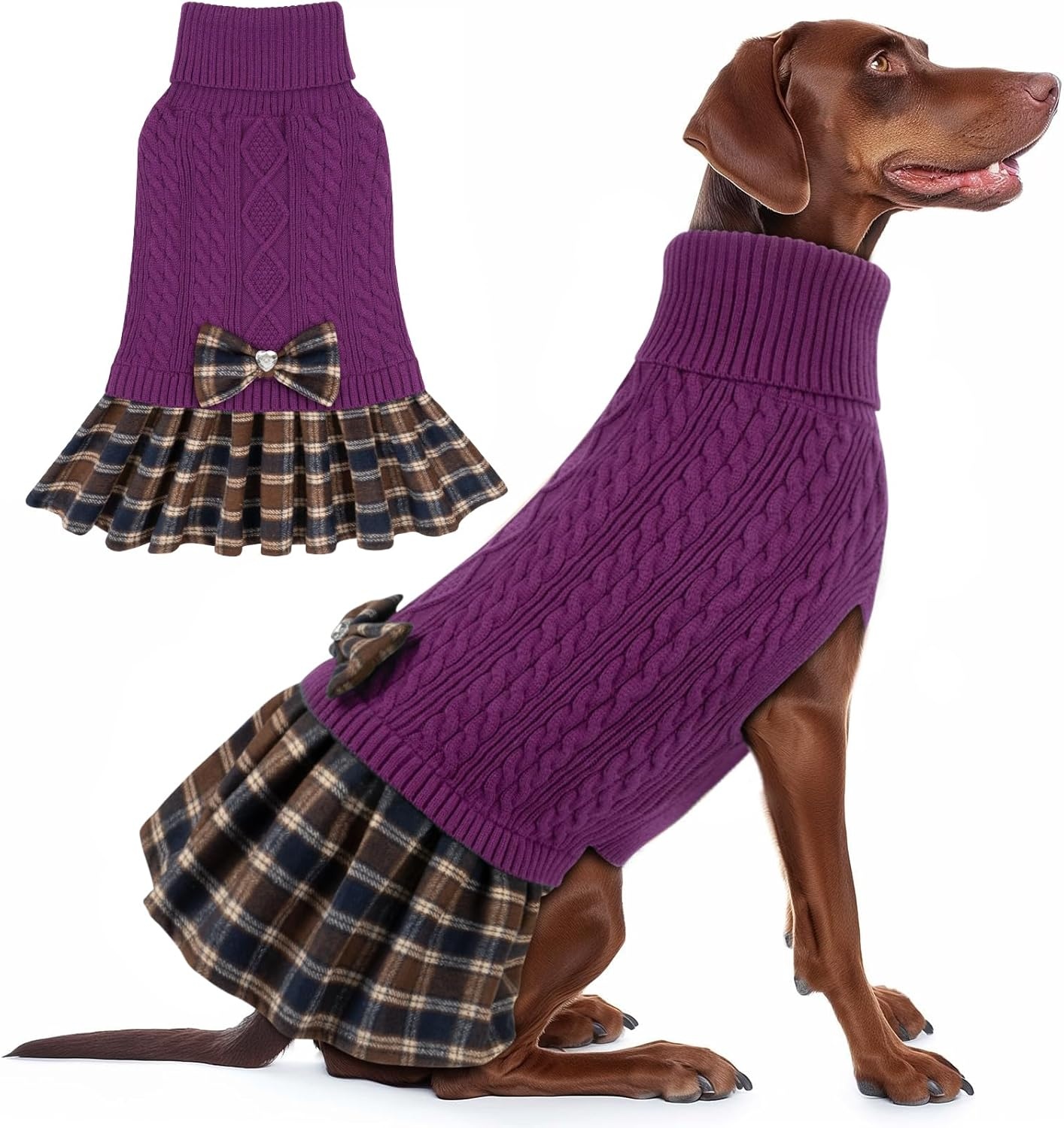 image:imageKYEESE Dog Sweater Thick Dog Sweaters for Small Dogs Male Stretchy Knitwear Pet Sweater Dress Warm Pullover Pet Coats Comfy Dogs Clothes with Bowtie Soft Turtleneck Cat Sweaters Green Medium07 purple