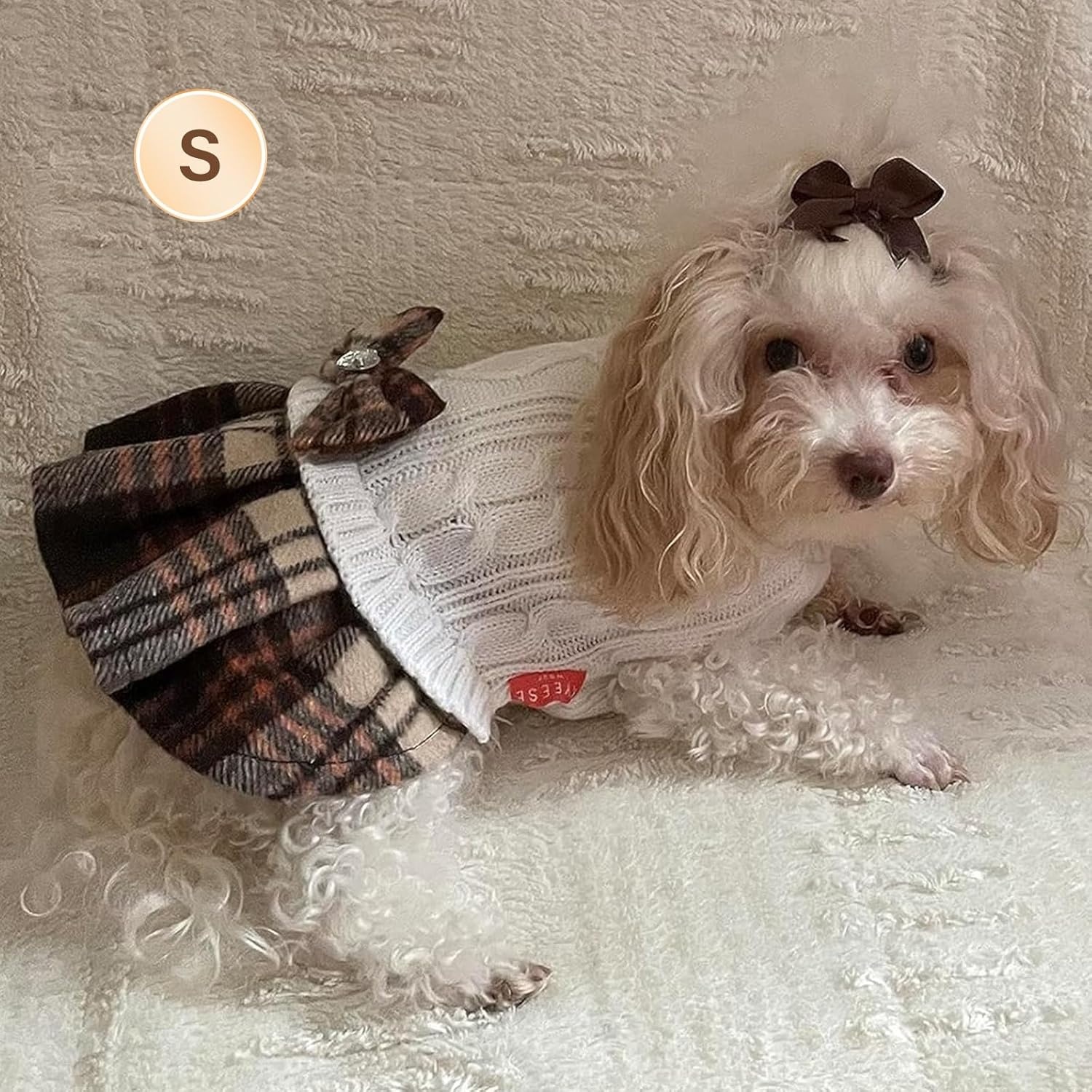 image:imageKYEESE Dog Sweater Thick Dog Sweaters for Small Dogs Male Stretchy Knitwear Pet Sweater Dress Warm Pullover Pet Coats Comfy Dogs Clothes with Bowtie Soft Turtleneck Cat Sweaters Green Medium06 White