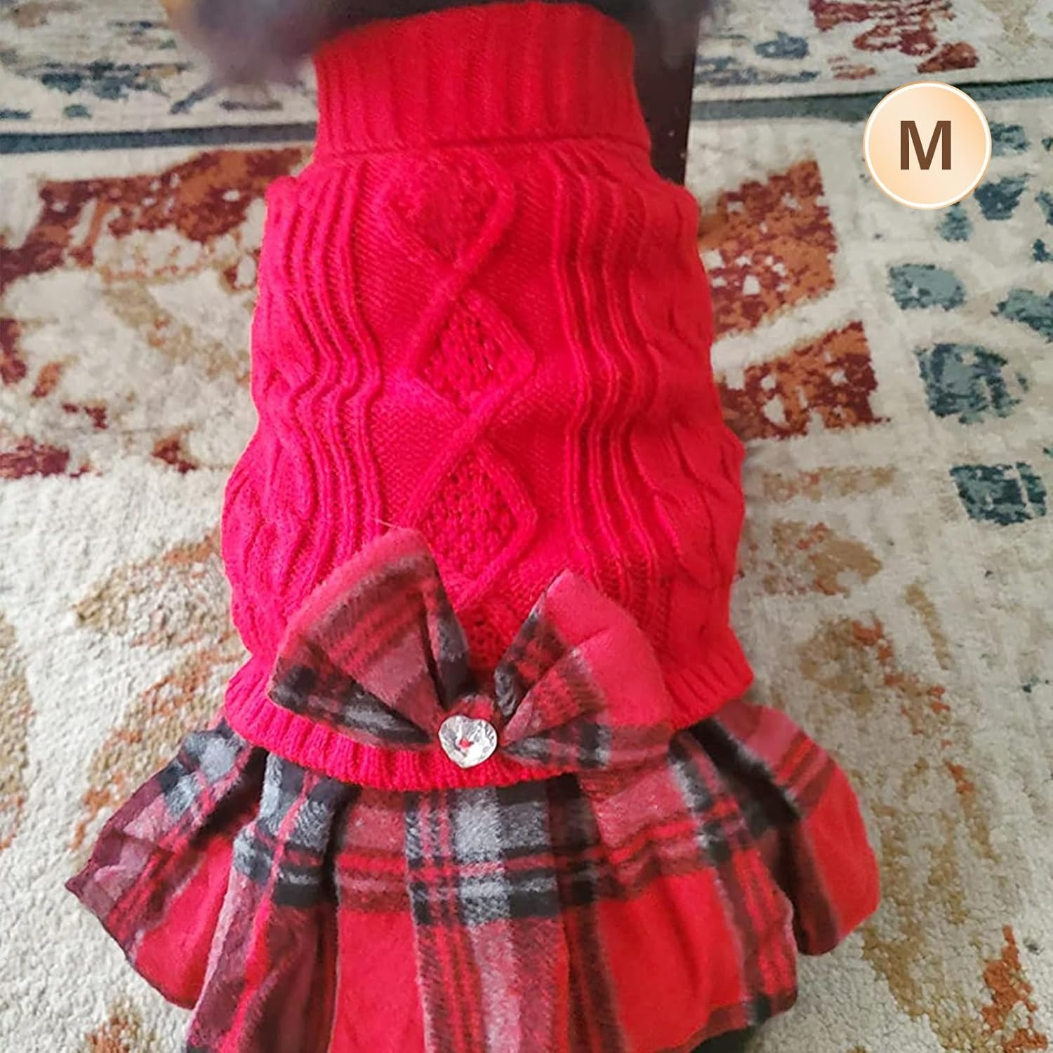 image:imageKYEESE Dog Sweater Thick Dog Sweaters for Small Dogs Male Stretchy Knitwear Pet Sweater Dress Warm Pullover Pet Coats Comfy Dogs Clothes with Bowtie Soft Turtleneck Cat Sweaters Green Medium03 Red