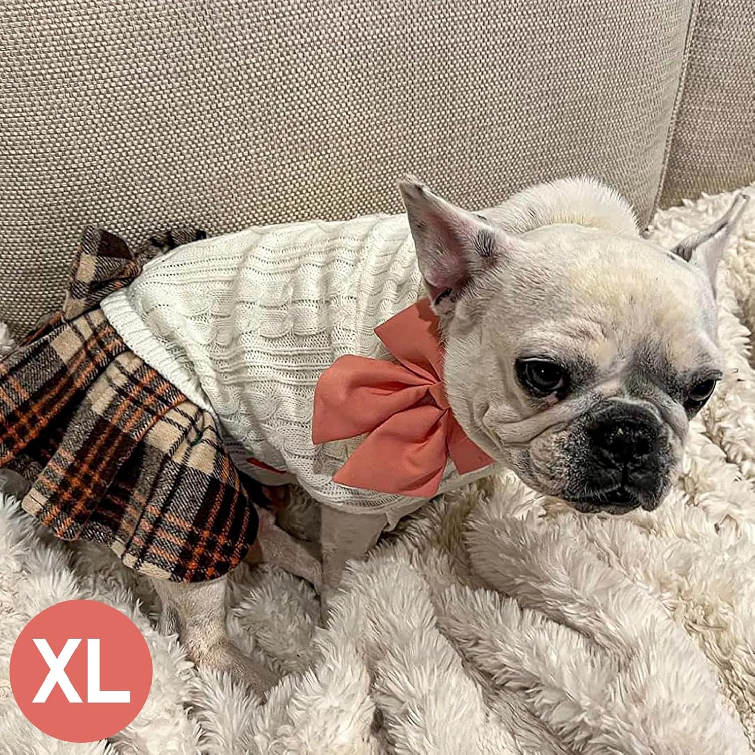 image:imageKYEESE Dog Sweater Thick Dog Sweaters for Small Dogs Male Stretchy Knitwear Pet Sweater Dress Warm Pullover Pet Coats Comfy Dogs Clothes with Bowtie Soft Turtleneck Cat Sweaters Green Medium06 White