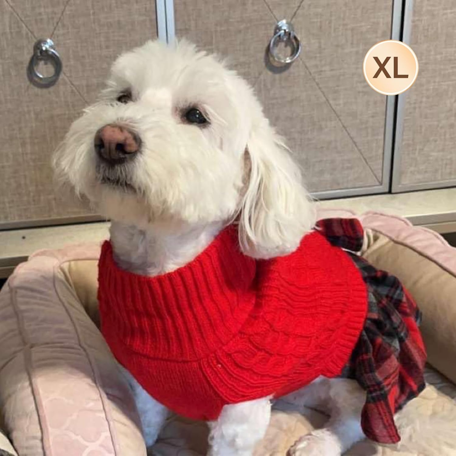image:imageKYEESE Dog Sweater Thick Dog Sweaters for Small Dogs Male Stretchy Knitwear Pet Sweater Dress Warm Pullover Pet Coats Comfy Dogs Clothes with Bowtie Soft Turtleneck Cat Sweaters Green Medium03 Red