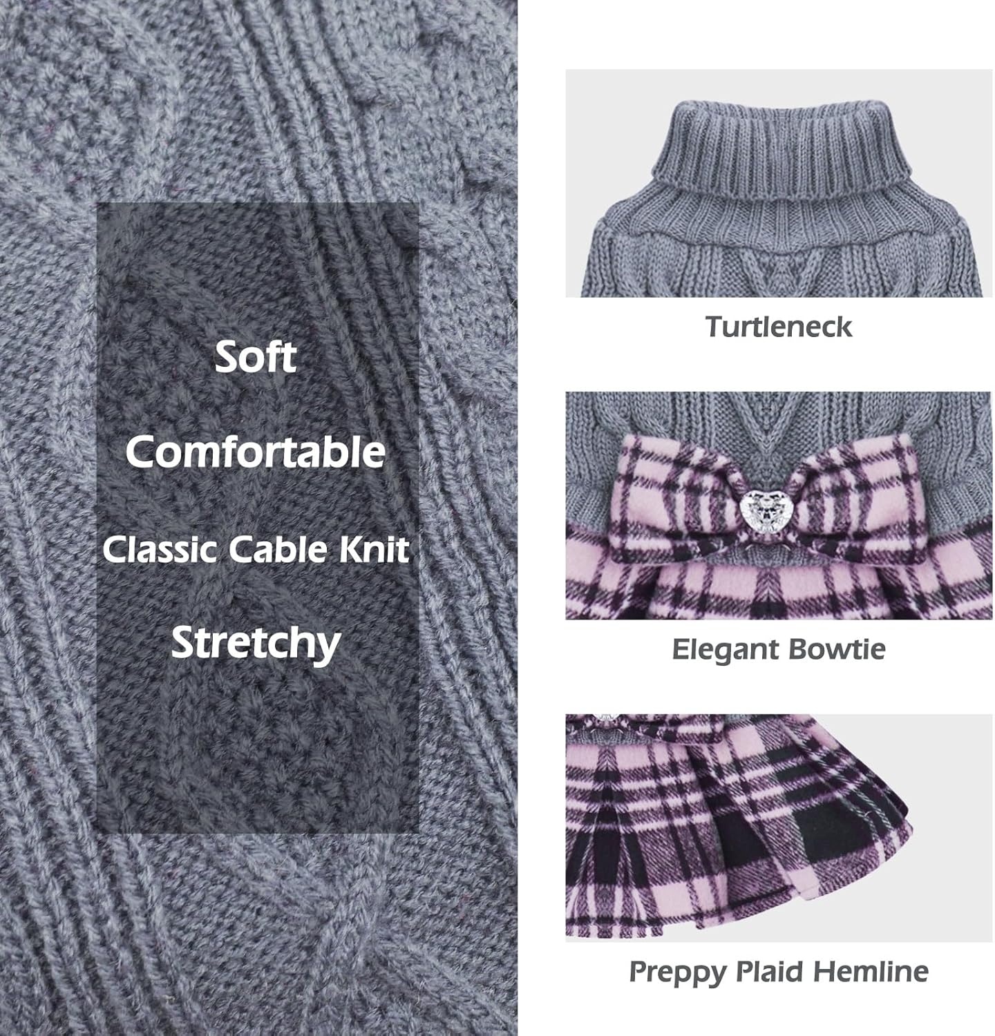image:imageKYEESE Dog Sweater Thick Dog Sweaters for Small Dogs Male Stretchy Knitwear Pet Sweater Dress Warm Pullover Pet Coats Comfy Dogs Clothes with Bowtie Soft Turtleneck Cat Sweaters Green Medium04 Grey