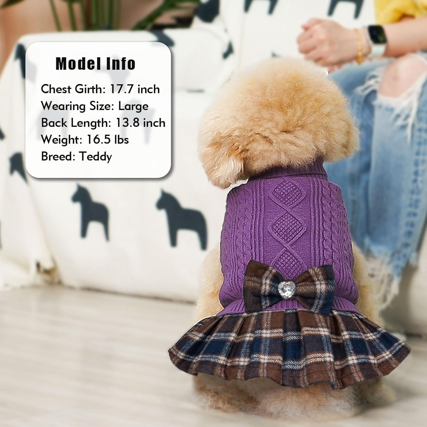 image:imageKYEESE Dog Sweater Thick Dog Sweaters for Small Dogs Male Stretchy Knitwear Pet Sweater Dress Warm Pullover Pet Coats Comfy Dogs Clothes with Bowtie Soft Turtleneck Cat Sweaters Green Medium07 purple