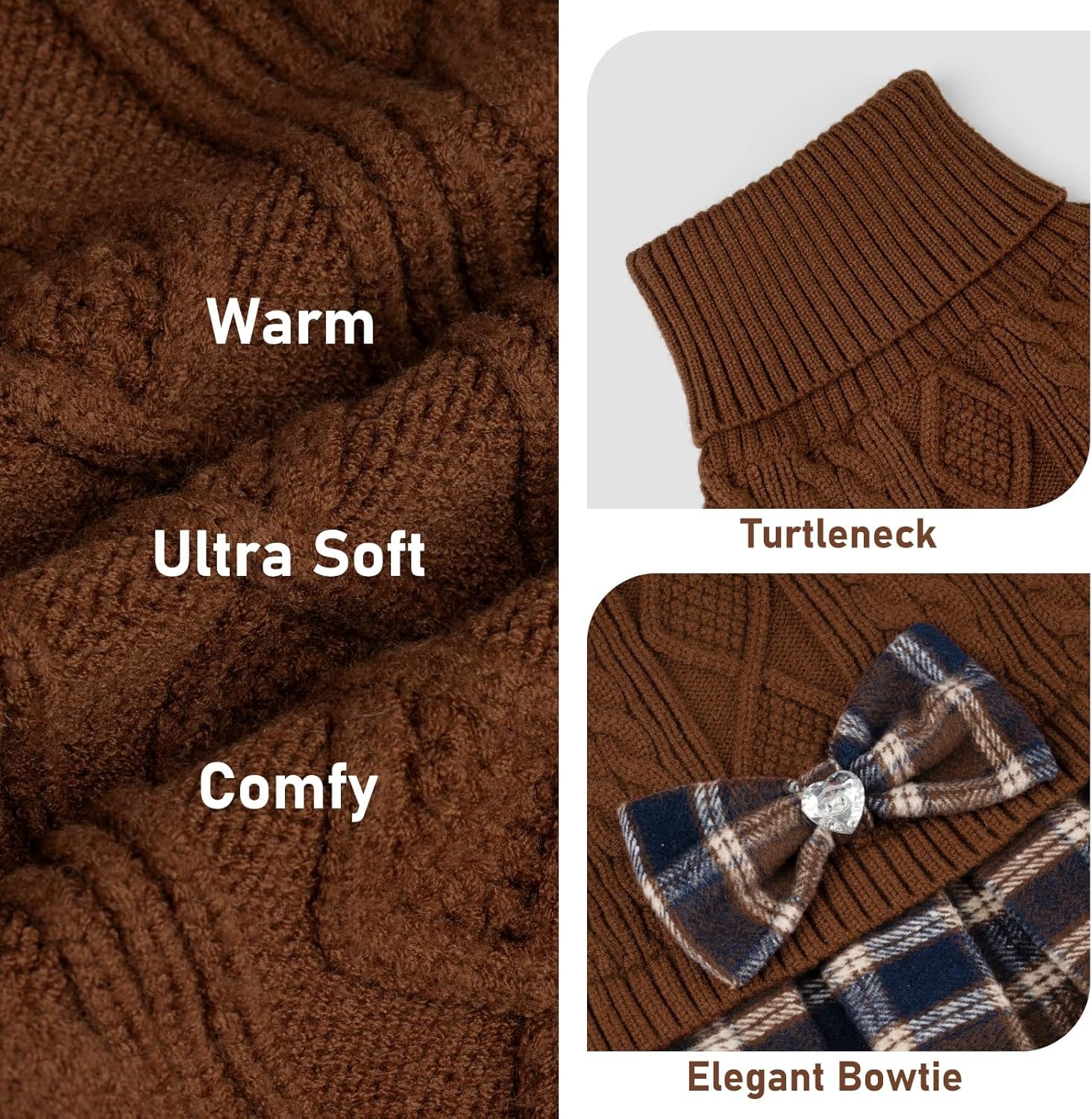 image:imageKYEESE Dog Sweater Thick Dog Sweaters for Small Dogs Male Stretchy Knitwear Pet Sweater Dress Warm Pullover Pet Coats Comfy Dogs Clothes with Bowtie Soft Turtleneck Cat Sweaters Green Medium10 Brown