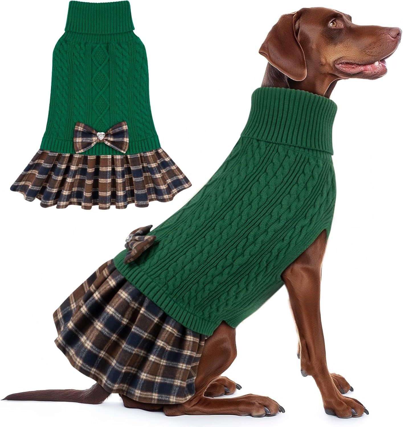 image:imageKYEESE Dog Sweater Thick Dog Sweaters for Small Dogs Male Stretchy Knitwear Pet Sweater Dress Warm Pullover Pet Coats Comfy Dogs Clothes with Bowtie Soft Turtleneck Cat Sweaters Green Medium08 Green